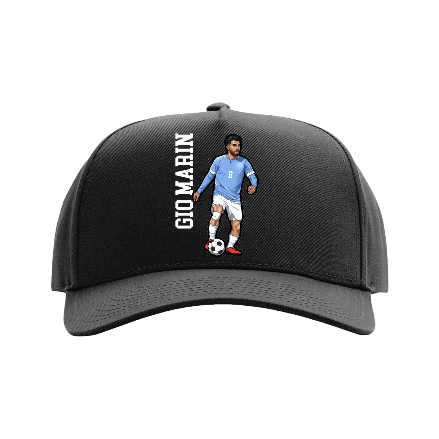 Full Fabric Five-Panel Champ Cap — Name Vertical in Black