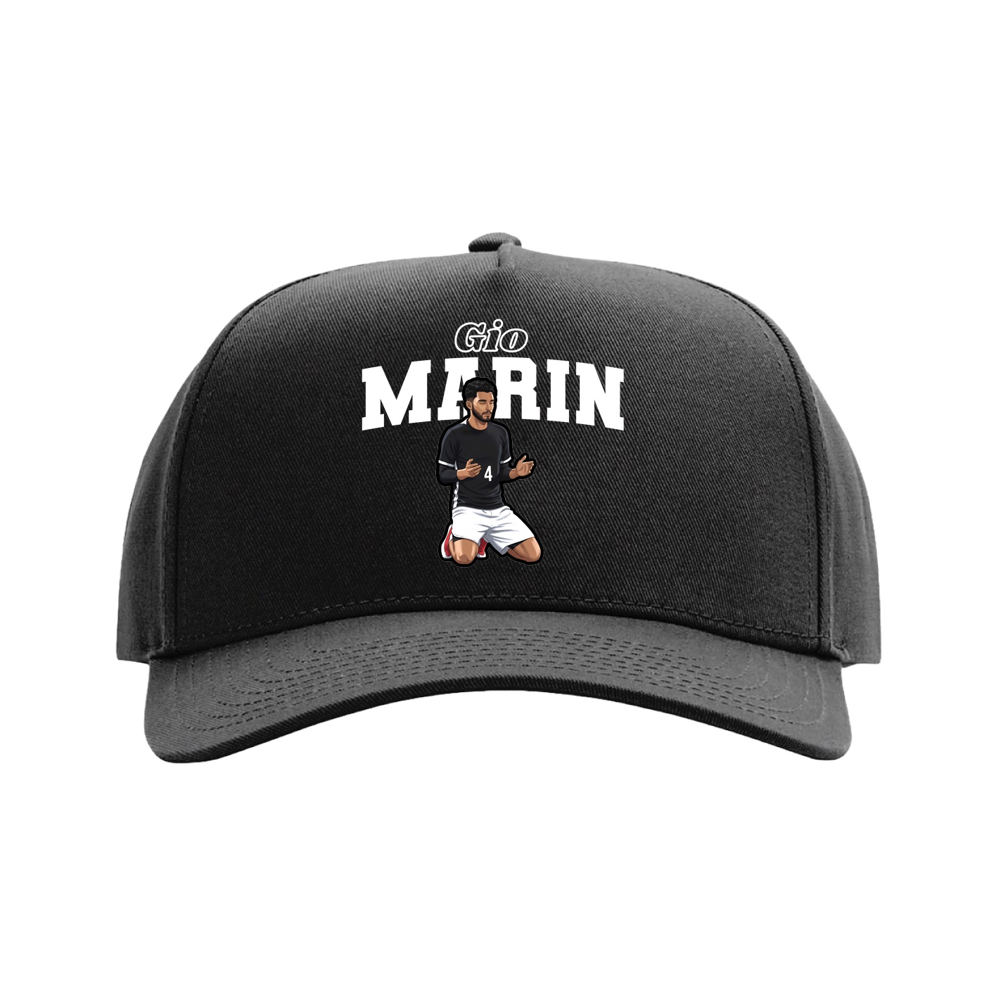 Full Fabric Five-Panel Champ Cap — Name Arch in Black