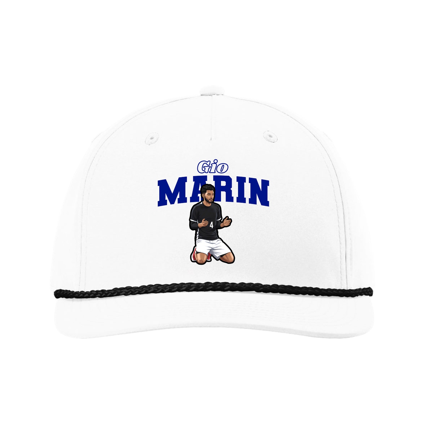 Five-Panel Classic Rope Cap — Name Arch in White