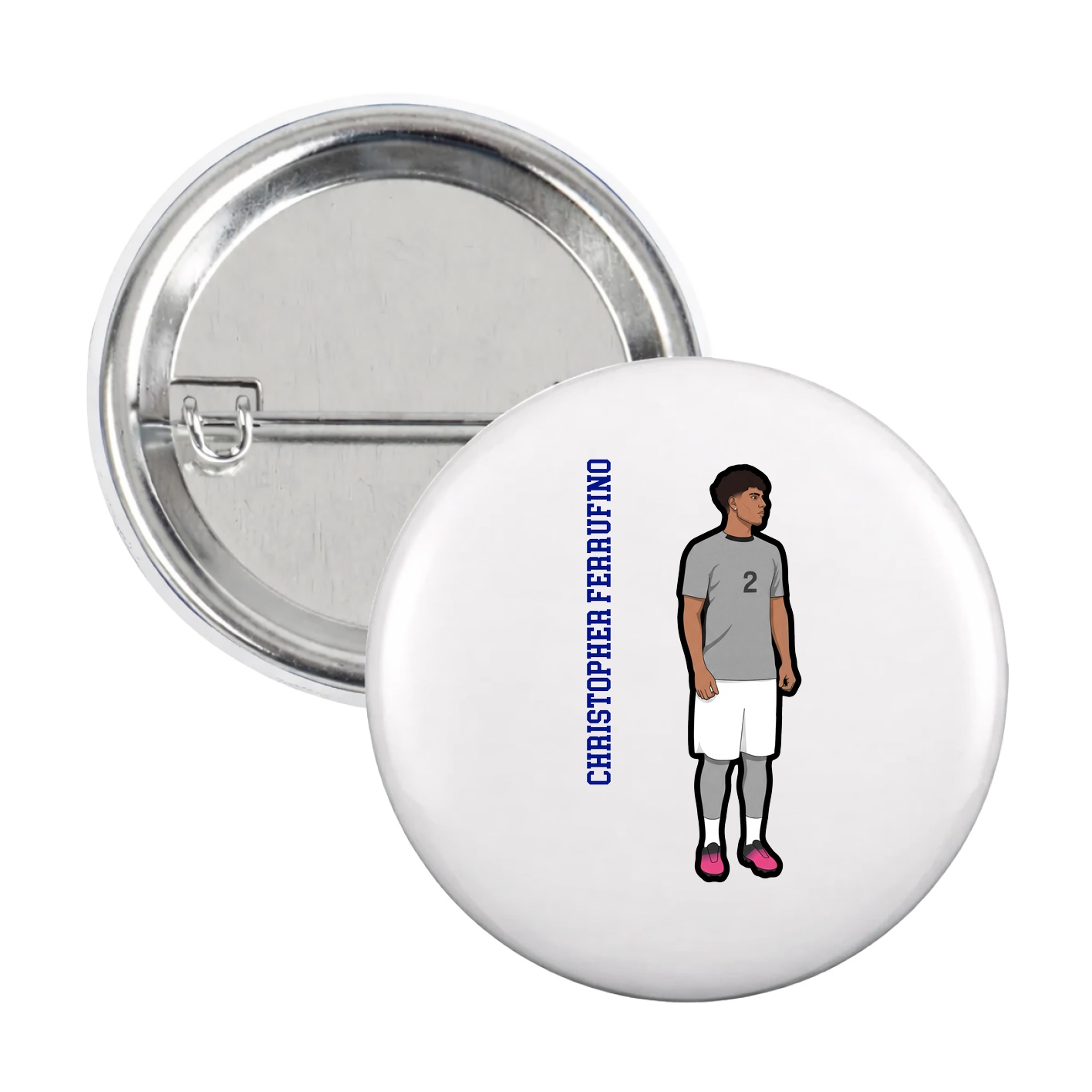 Game Day Button — Name Vertical in White