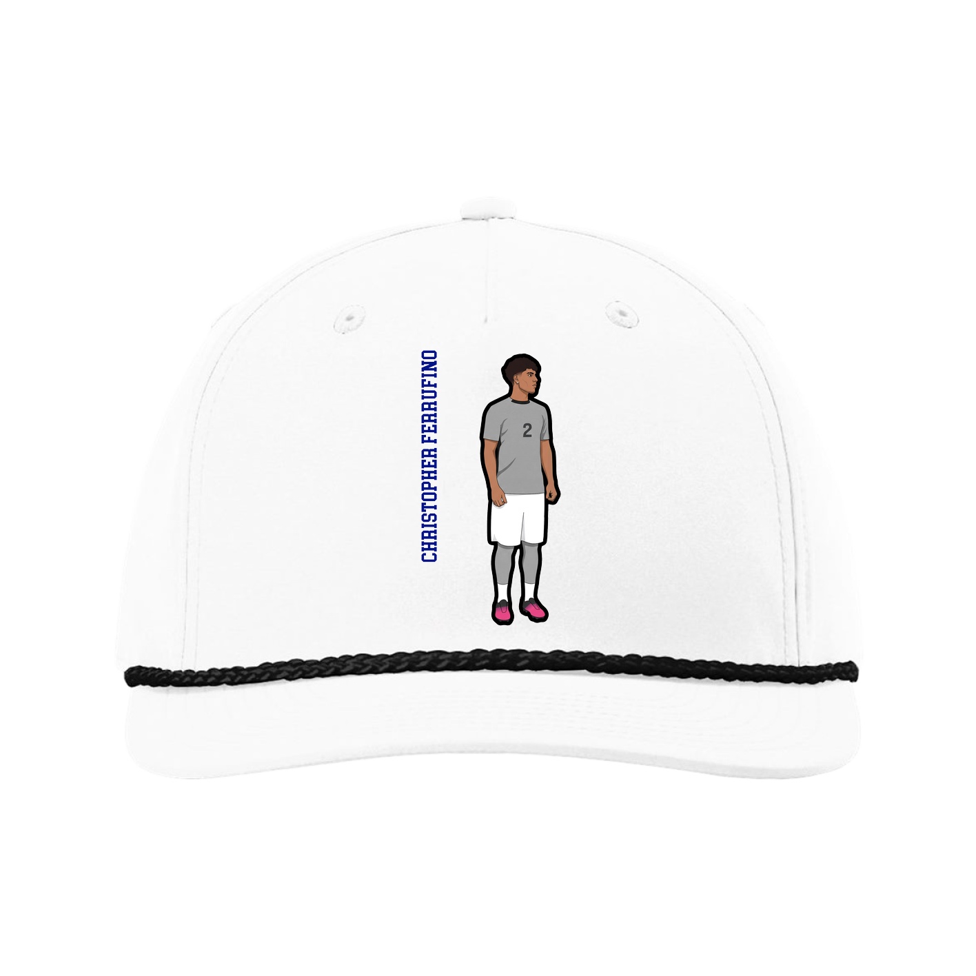 Five-Panel Classic Rope Cap — Name Vertical in White