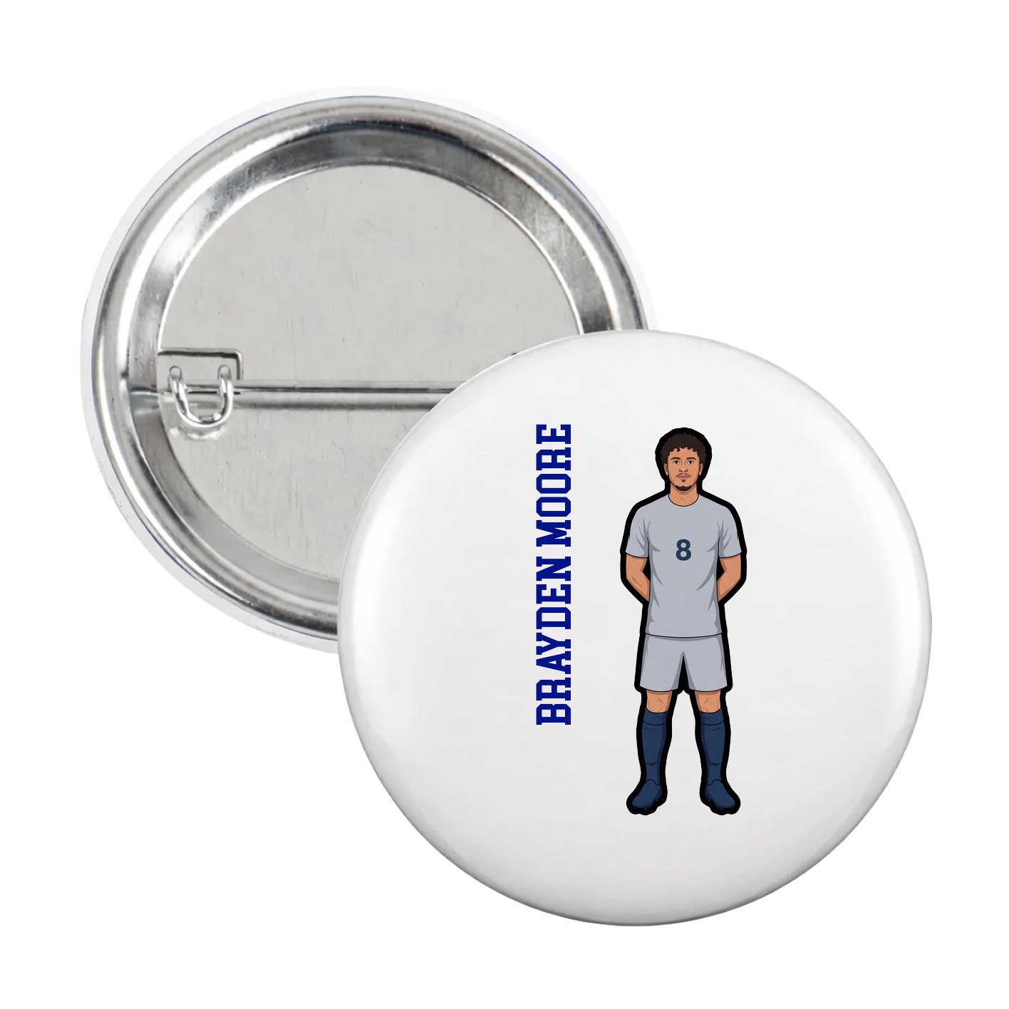 Game Day Button — Name Vertical in White