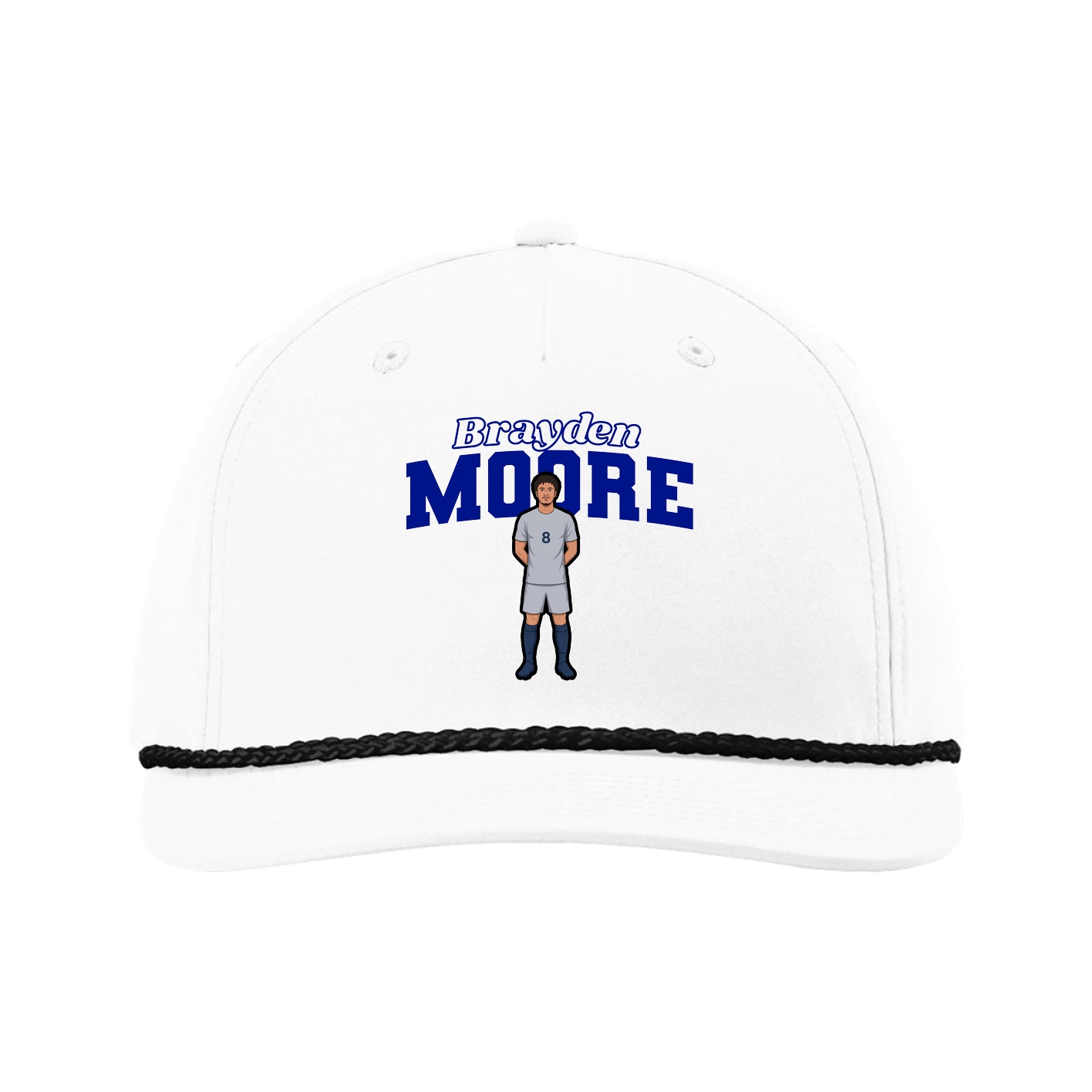 Five-Panel Classic Rope Cap — Name Arch in White