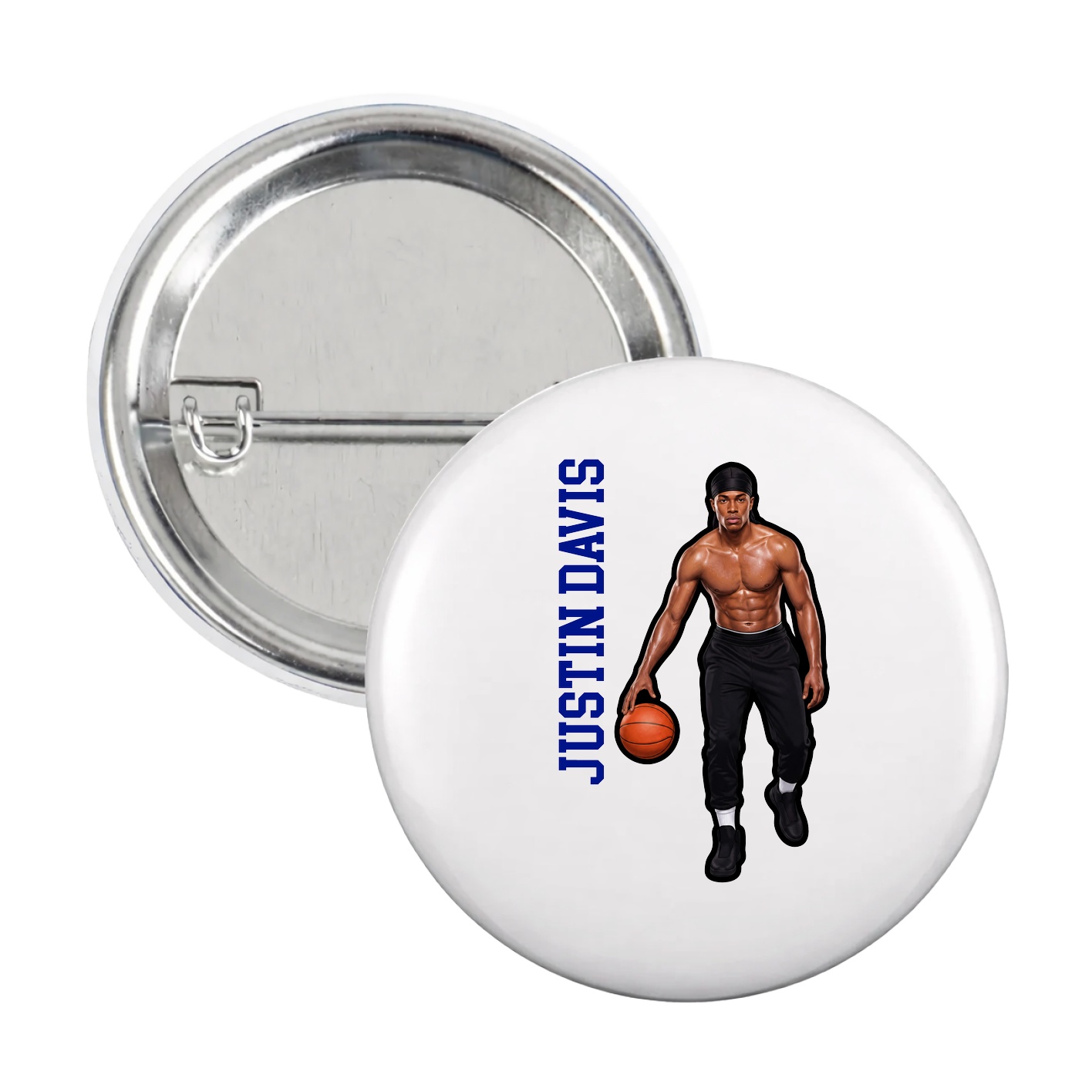 Game Day Button — Name Vertical in White