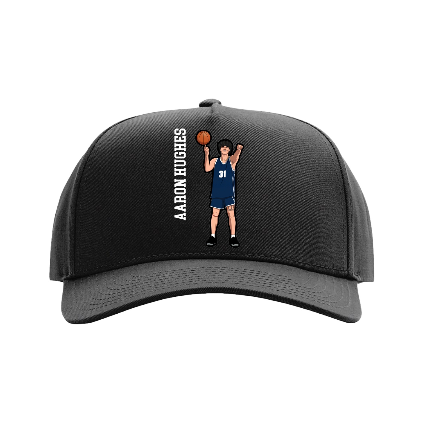 Full Fabric Five-Panel Champ Cap — Name Vertical in Black