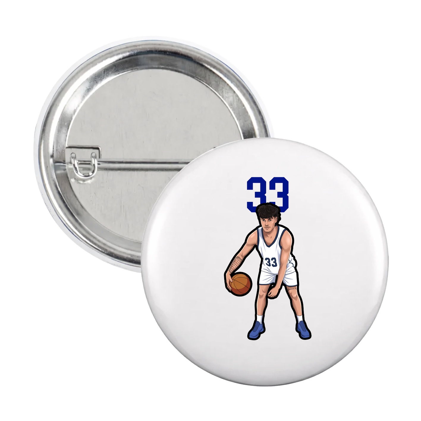 Game Day Button — Number Top in White
