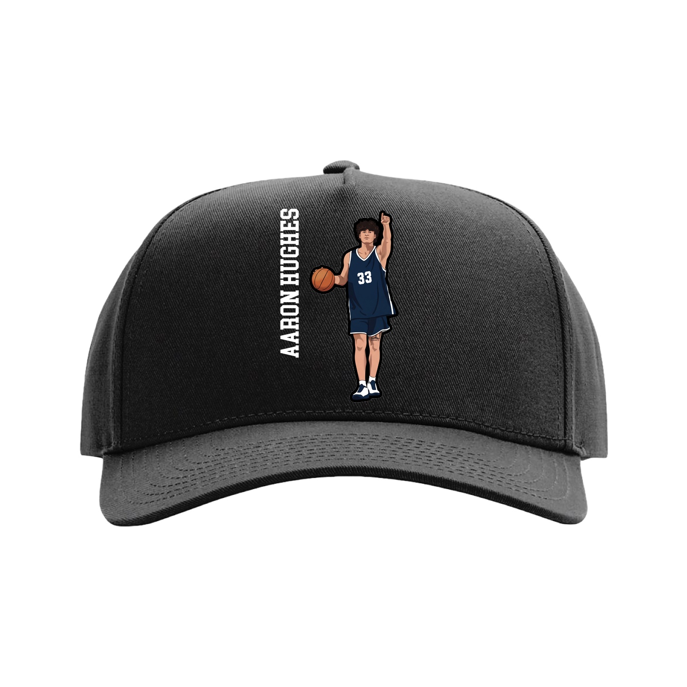 Full Fabric Five-Panel Champ Cap — Name Vertical in Black