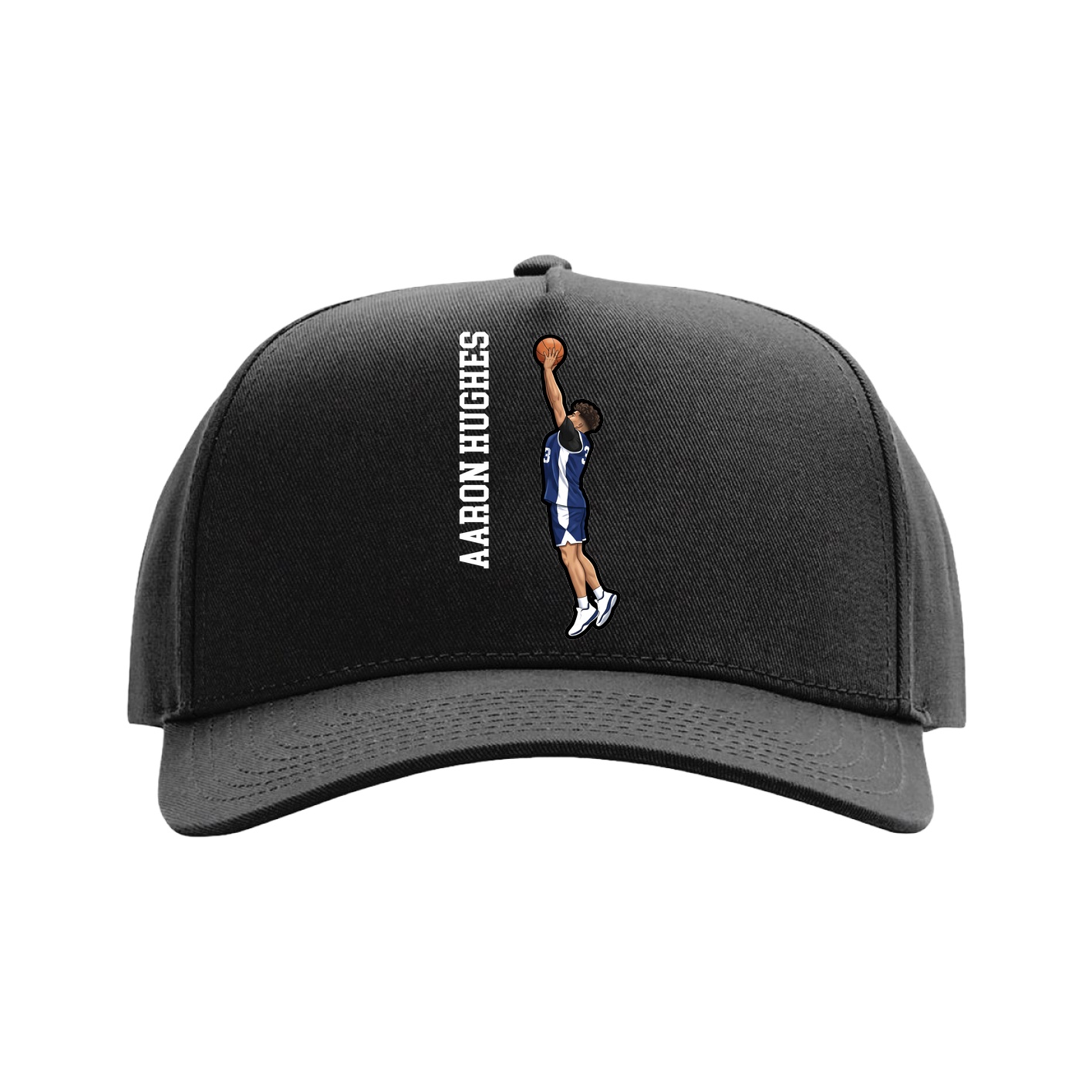 Full Fabric Five-Panel Champ Cap — Name Vertical in Black