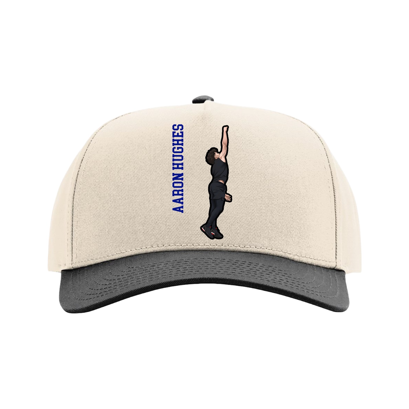 Full Fabric Five-Panel Champ Cap — Name Vertical in Cream/Black