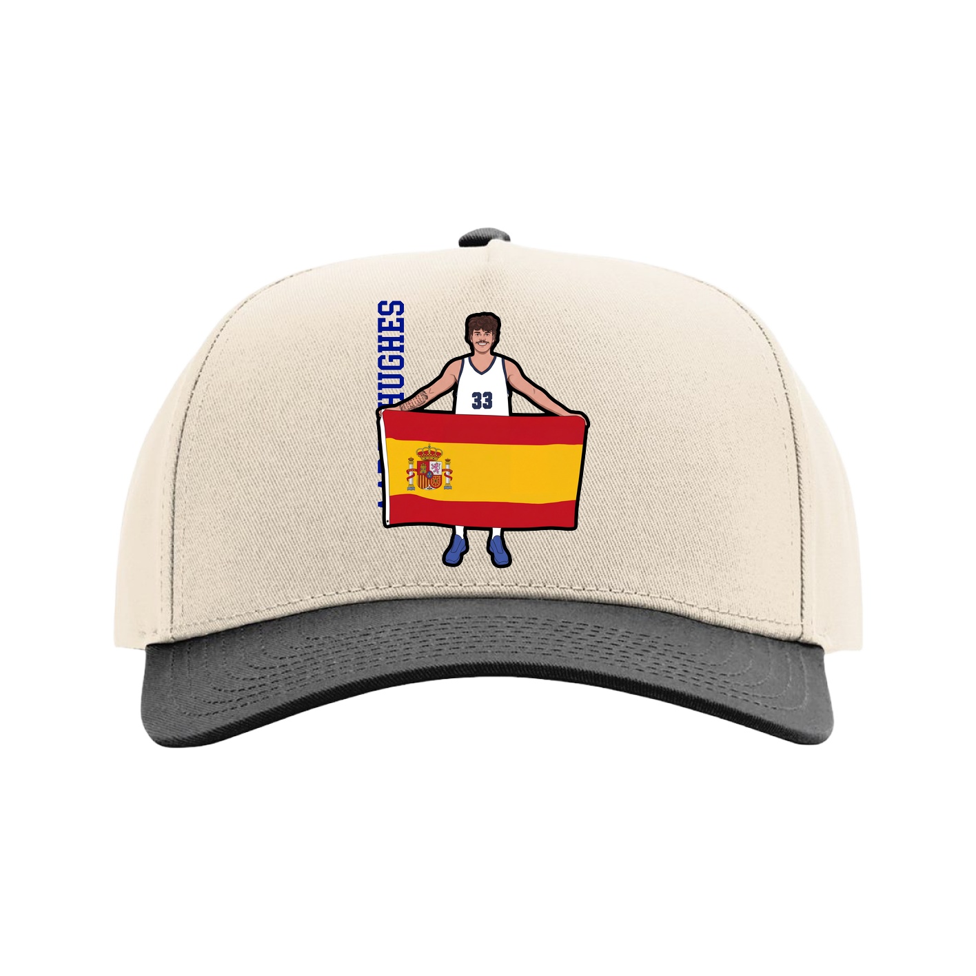 Full Fabric Five-Panel Champ Cap — Name Vertical in Cream/Black