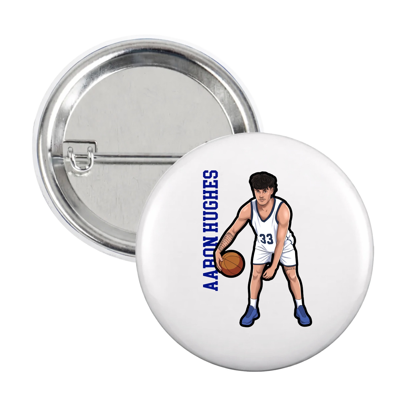 Game Day Button — Name Vertical in White
