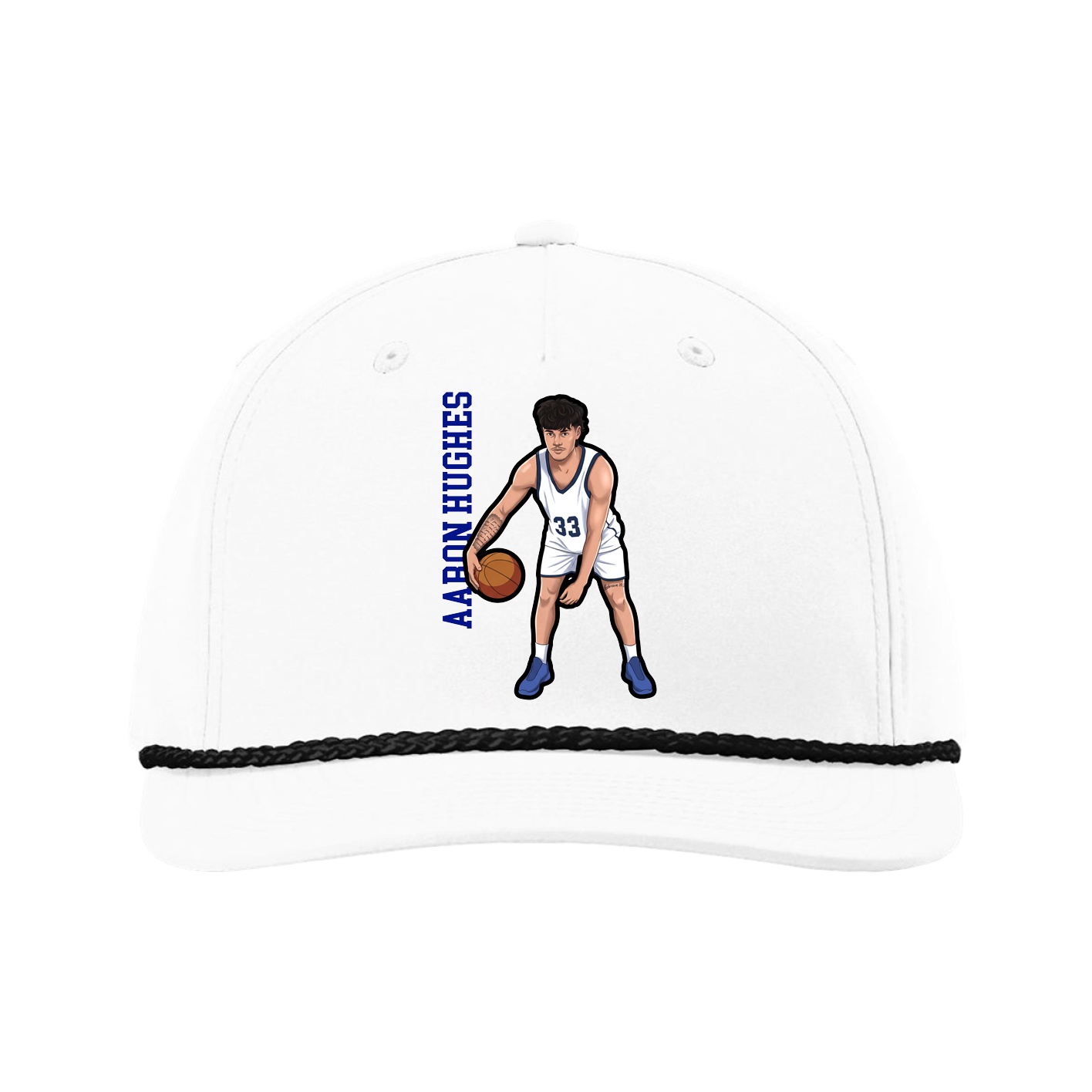 Five-Panel Classic Rope Cap — Name Vertical in White