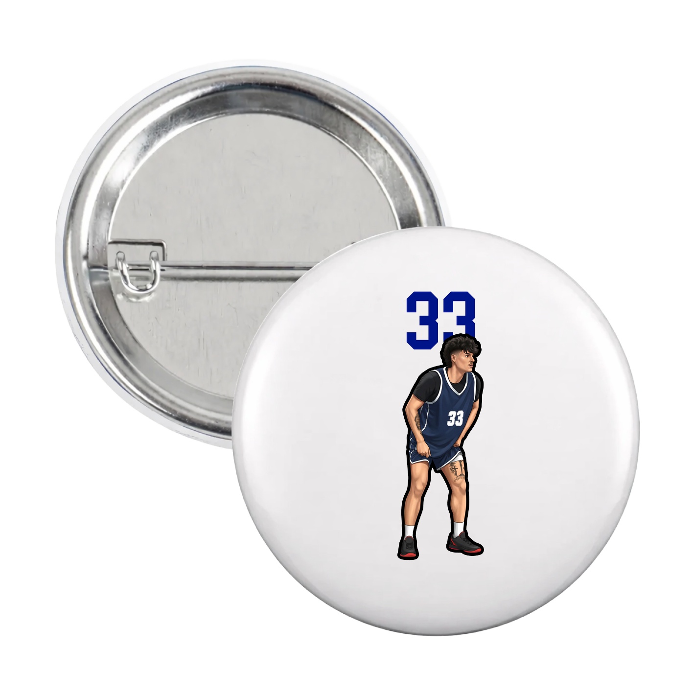 Game Day Button — Number Top in White