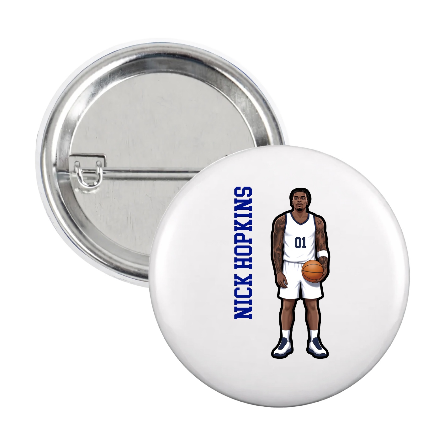 Game Day Button — Name Vertical in White