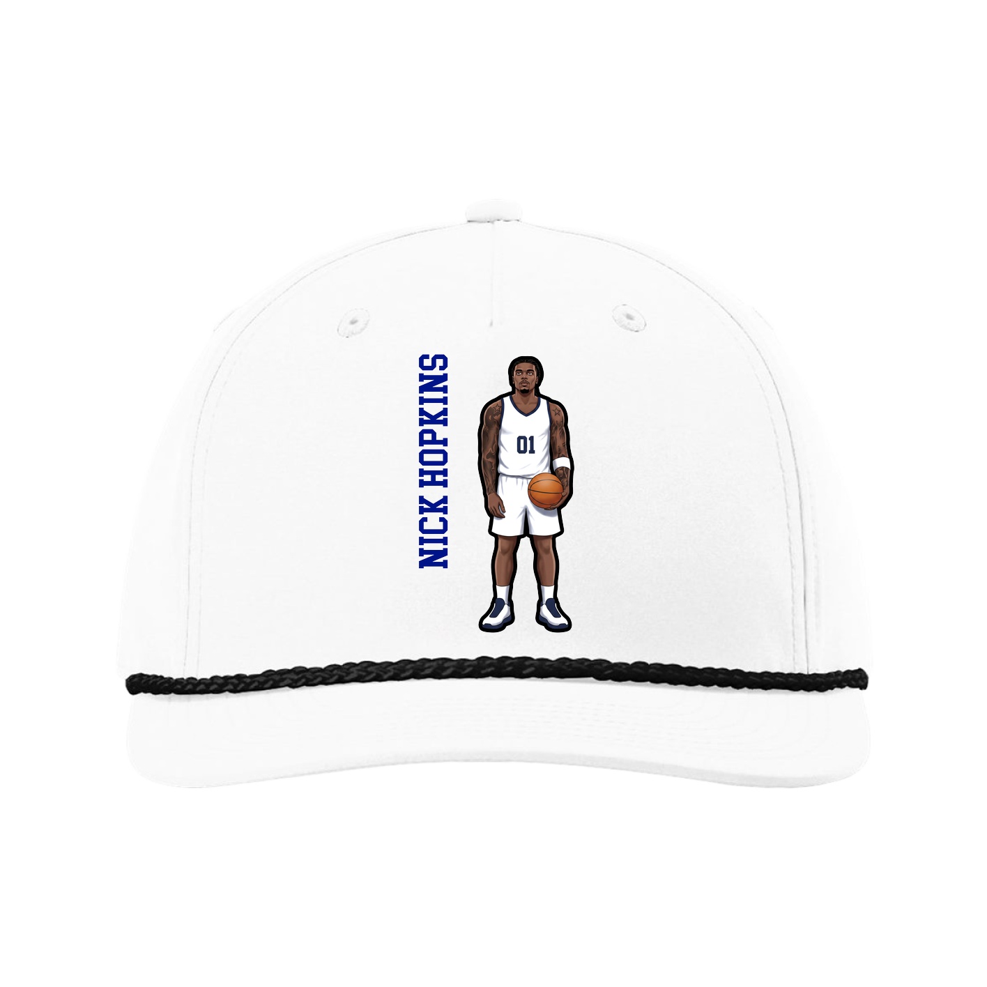 Five-Panel Classic Rope Cap — Name Vertical in White