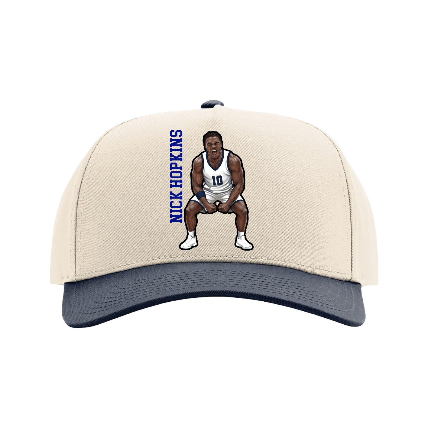 Full Fabric Five-Panel Champ Cap — Name Vertical in Cream/Navy