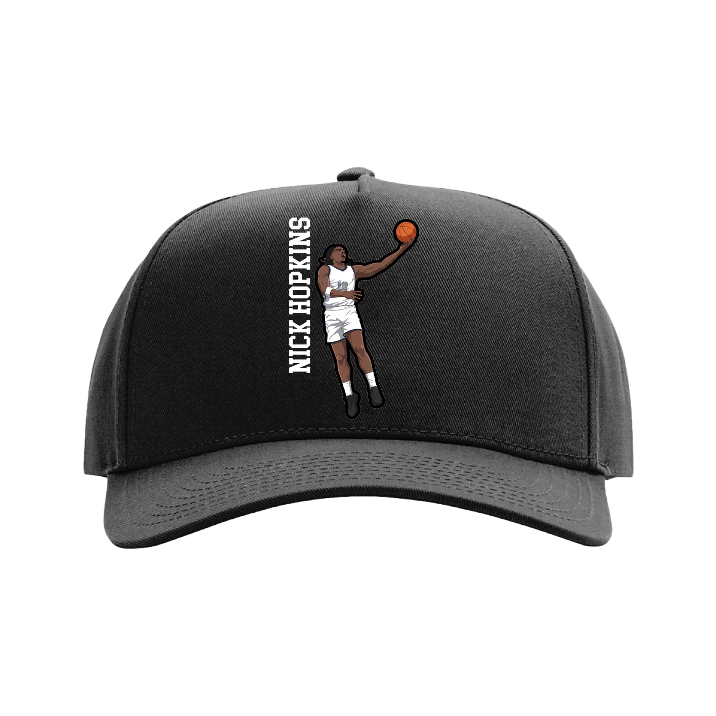 Full Fabric Five-Panel Champ Cap — Name Vertical in Black