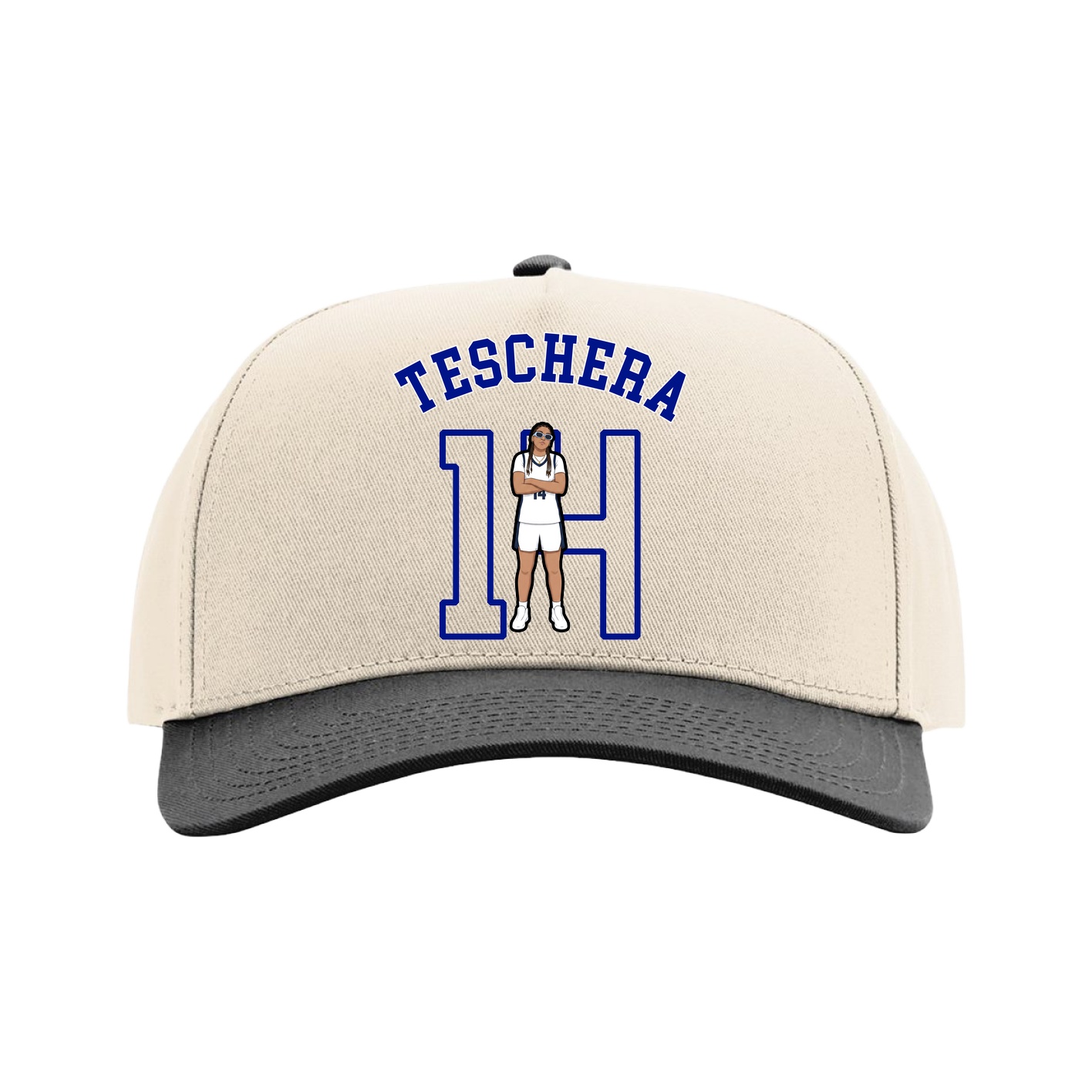Full Fabric Five-Panel Champ Cap — Shirsey Arch in Cream/Black