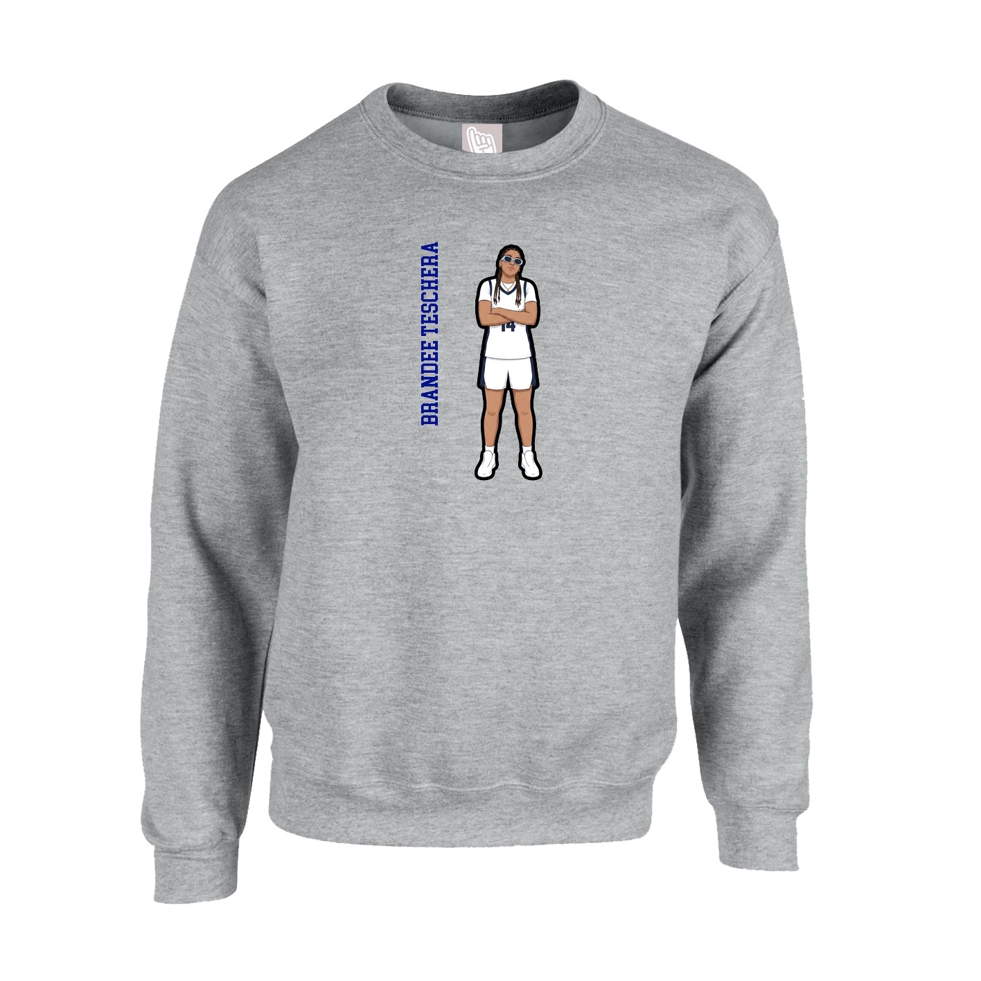 Fleece Crew — Name Vertical in Grey