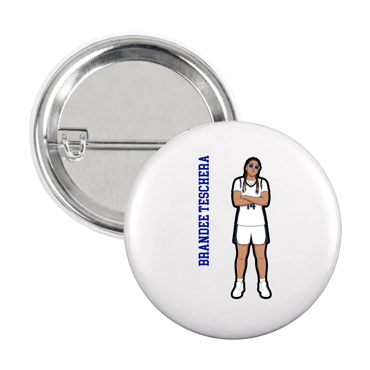 Game Day Button — Name Vertical in White