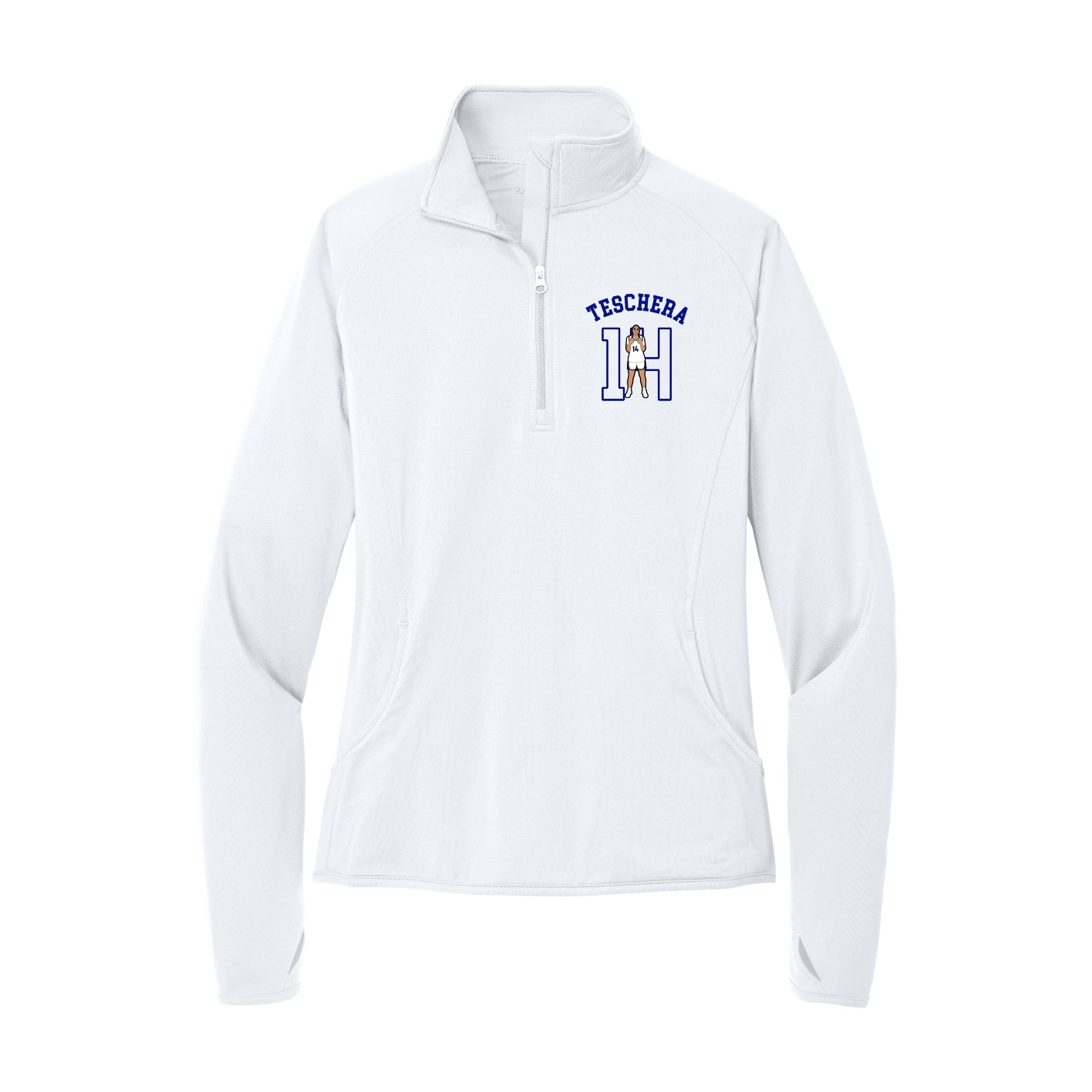 Women's Q-Zip Pullover — Shirsey Arch in White