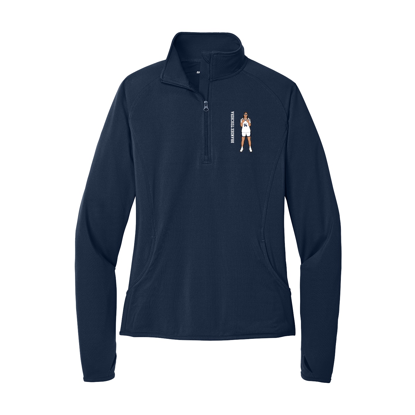 Women's Q-Zip Pullover — Name Vertical in Navy