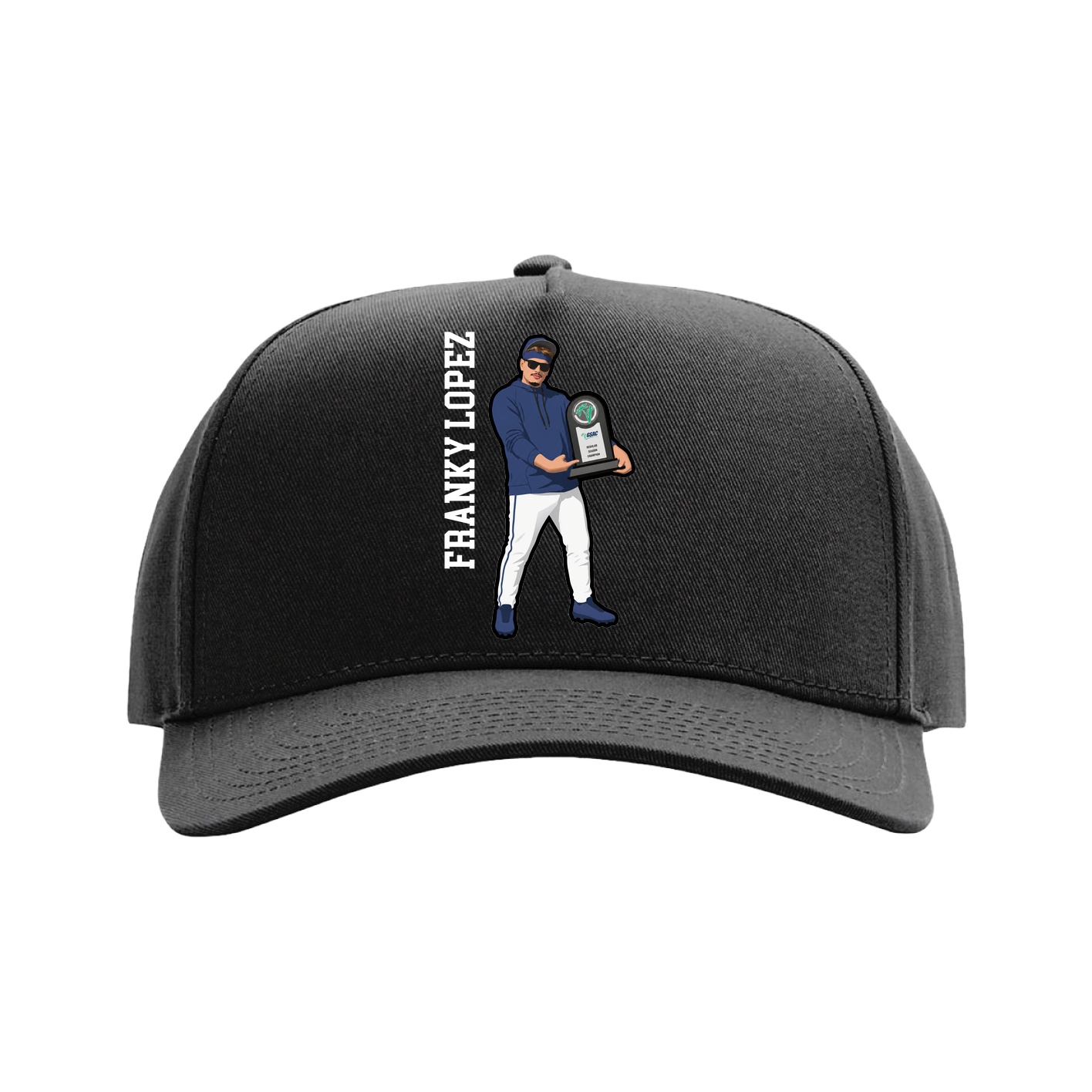 Full Fabric Five-Panel Champ Cap — Name Vertical in Black