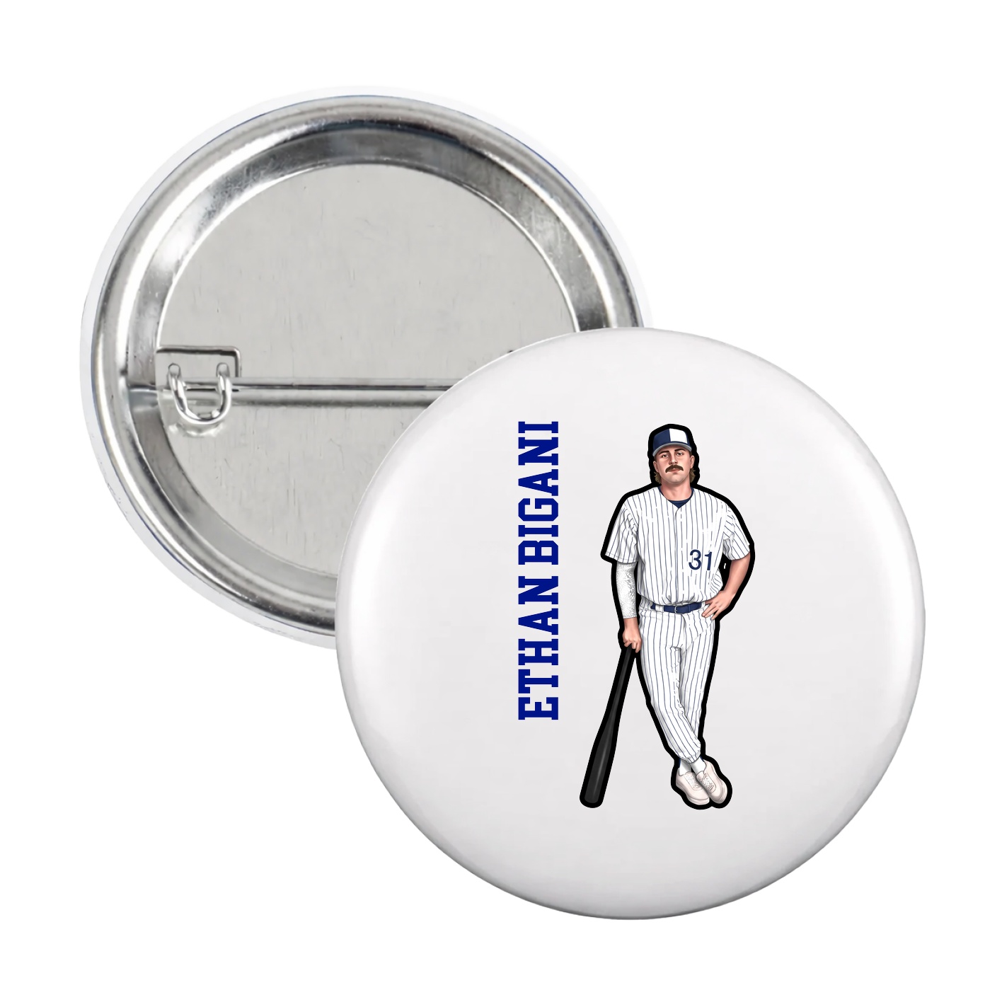 Game Day Button — Name Vertical in White