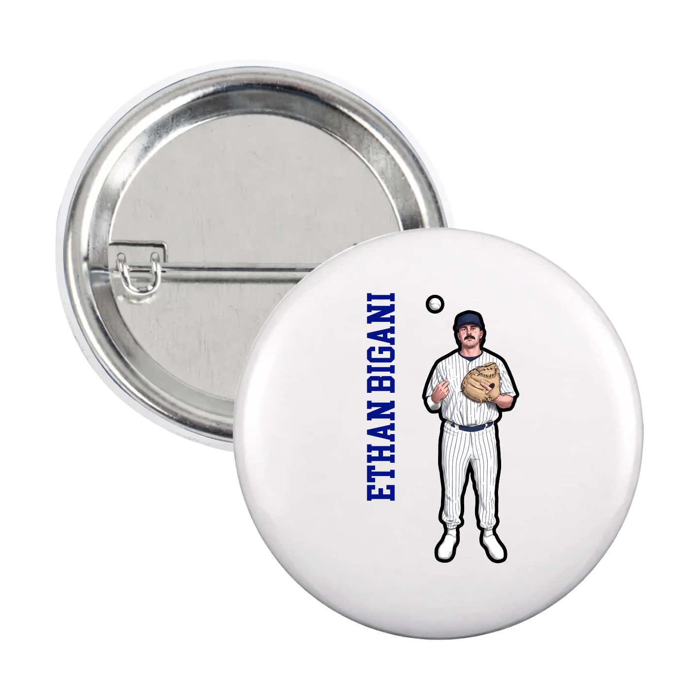 Game Day Button — Name Vertical in White
