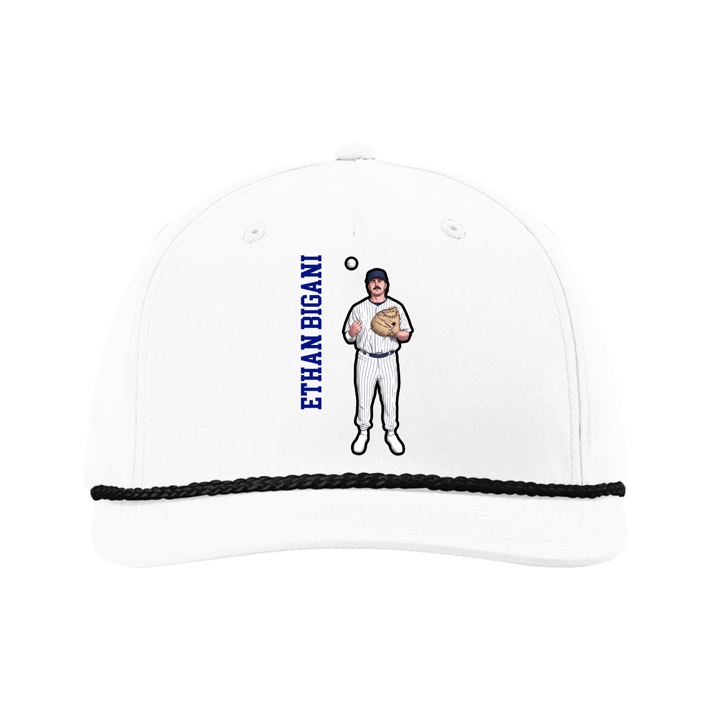 Five-Panel Classic Rope Cap — Name Vertical in White