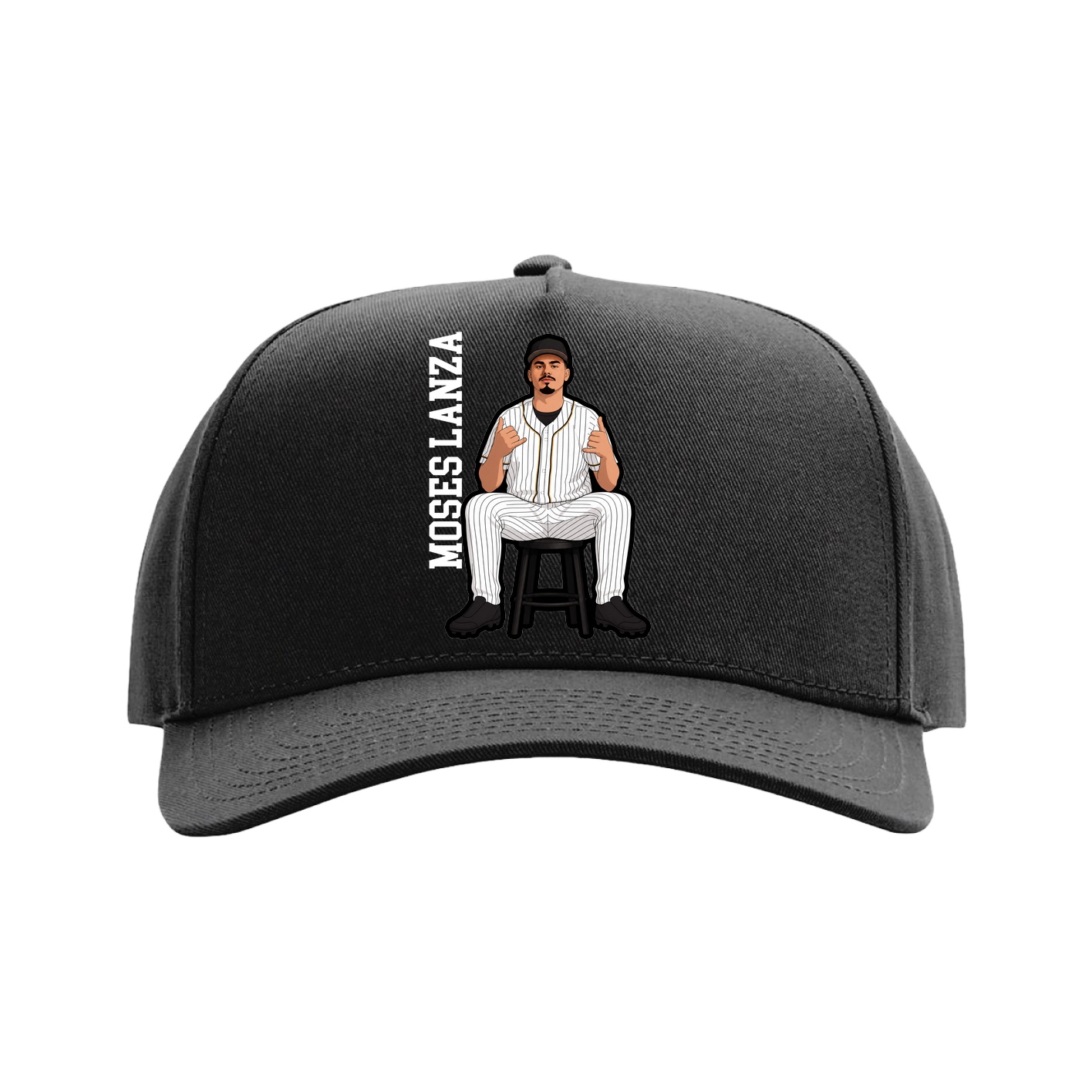 Full Fabric Five-Panel Champ Cap — Name Vertical in Black