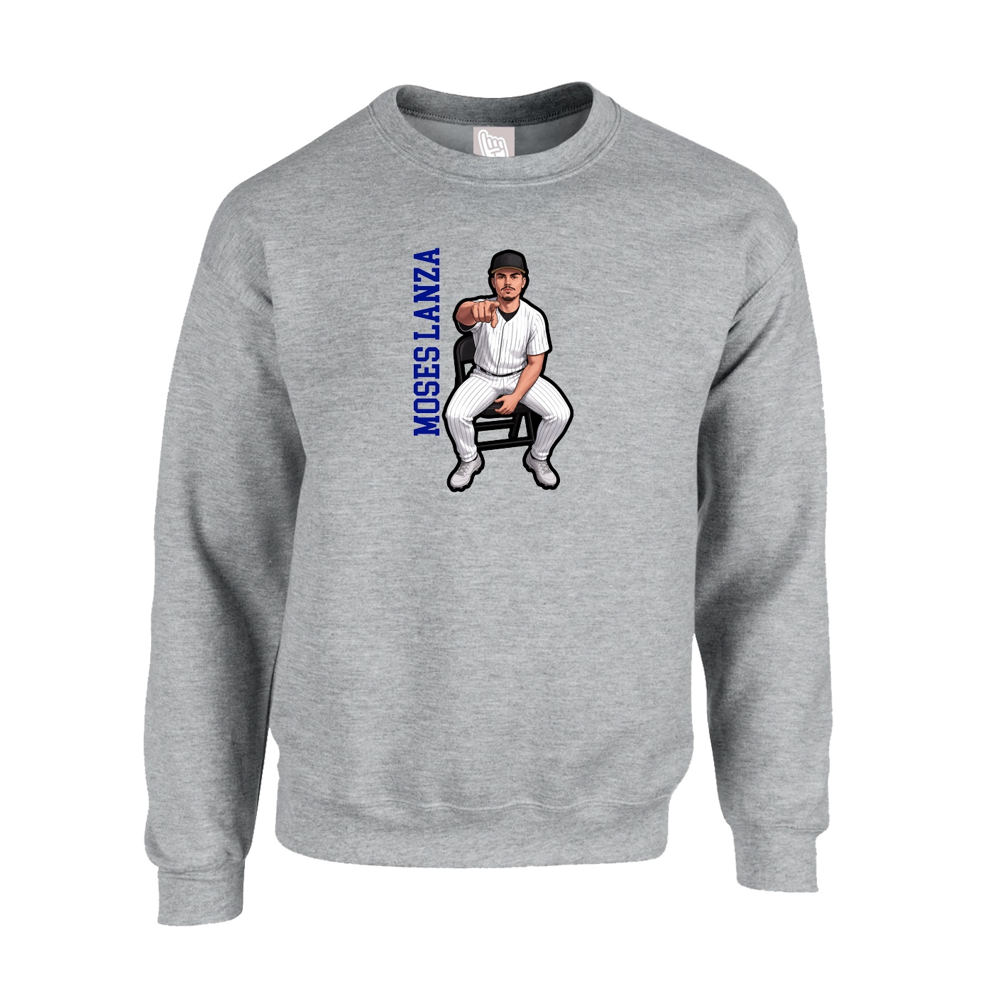 Fleece Crew — Name Vertical in Grey