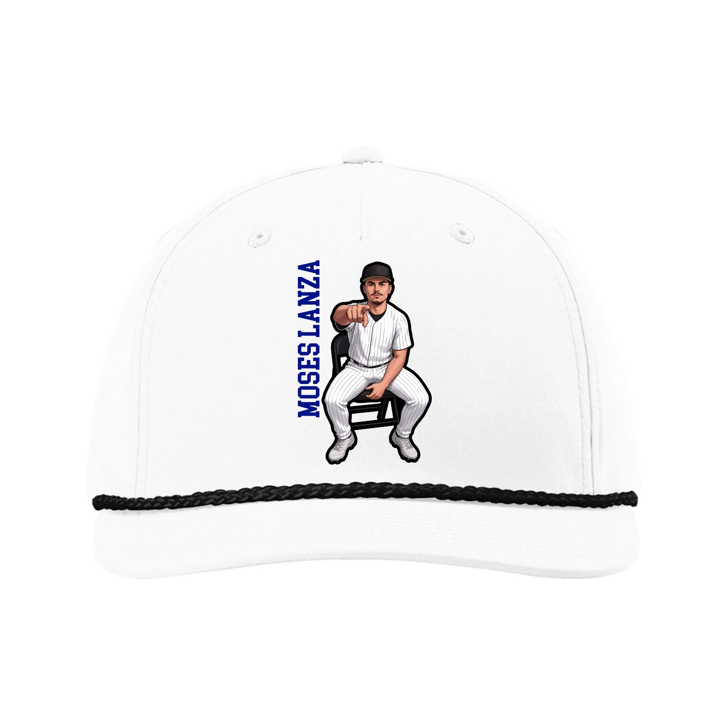 Five-Panel Classic Rope Cap — Name Vertical in White