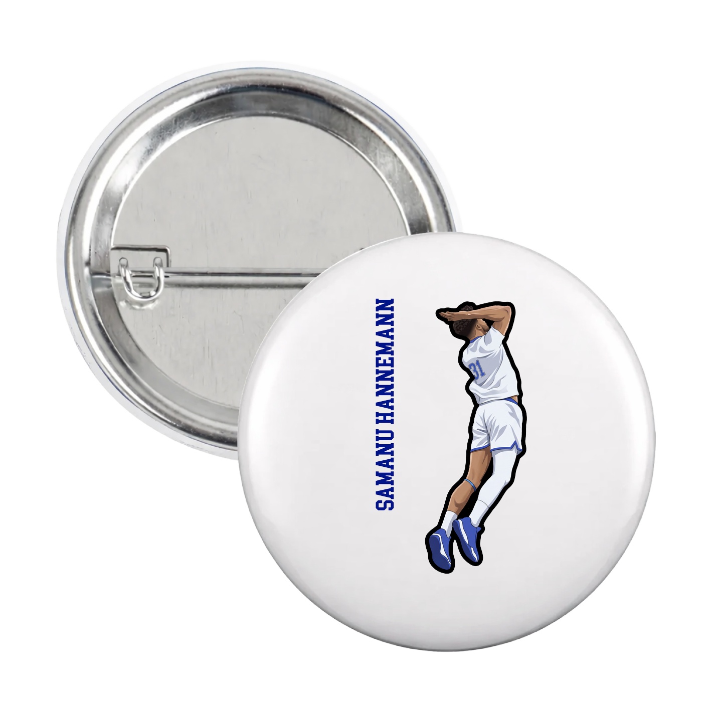 Game Day Button — Name Vertical in White