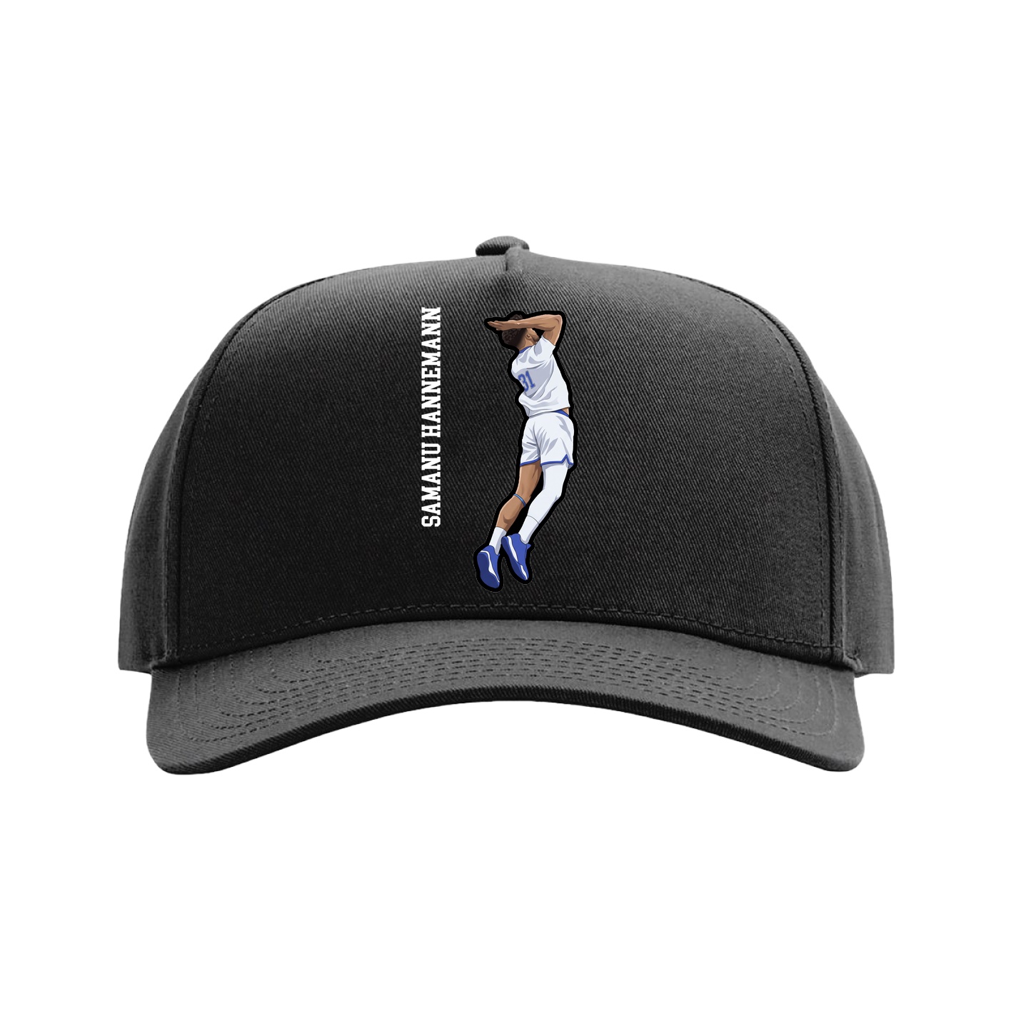 Full Fabric Five-Panel Champ Cap — Name Vertical in Black