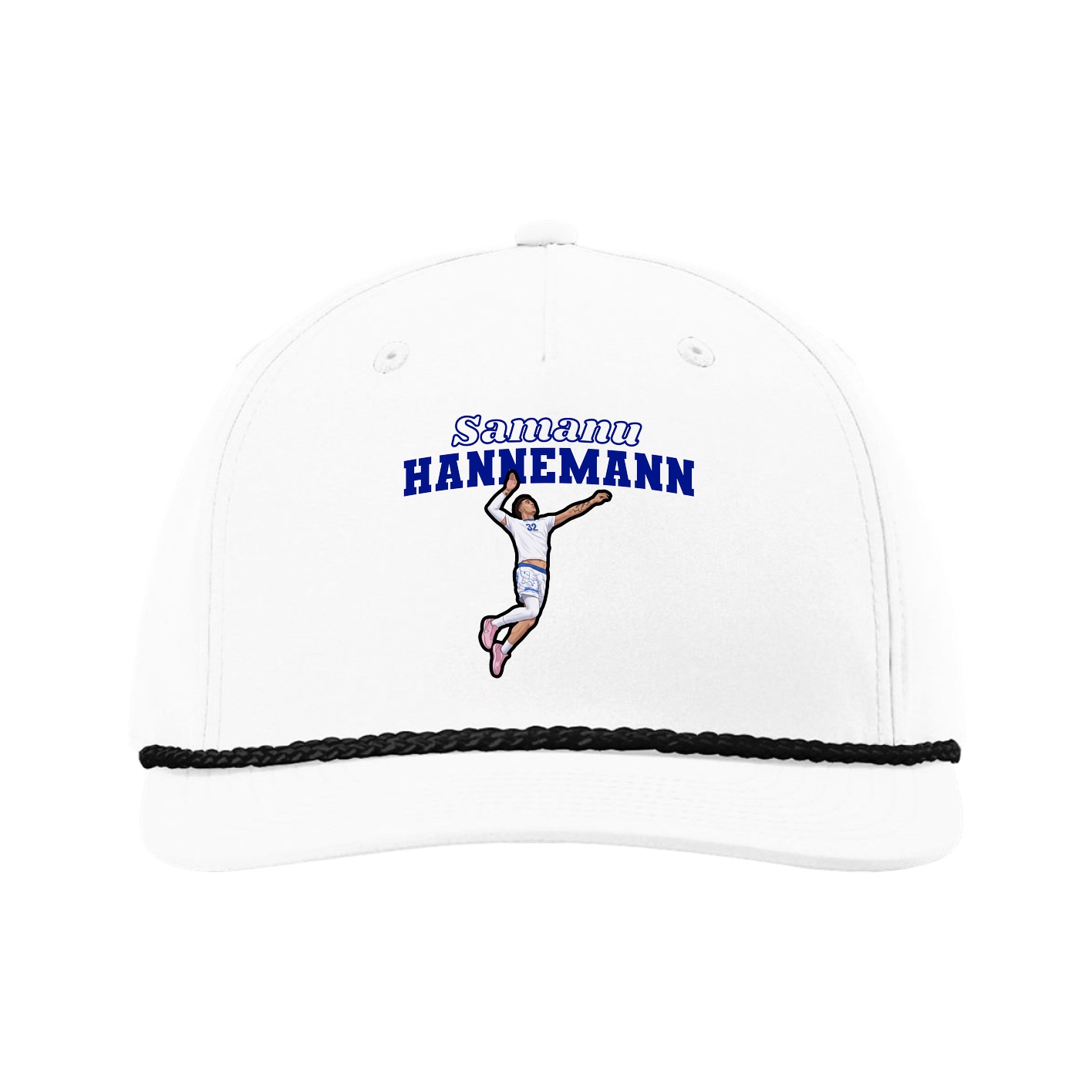 Five-Panel Classic Rope Cap — Name Arch in White