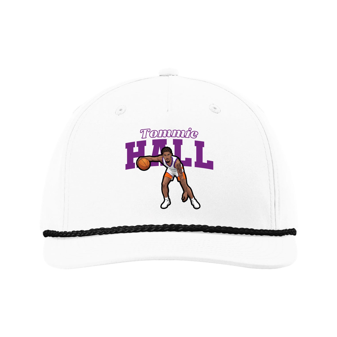 Five-Panel Classic Rope Cap — Name Arch in White