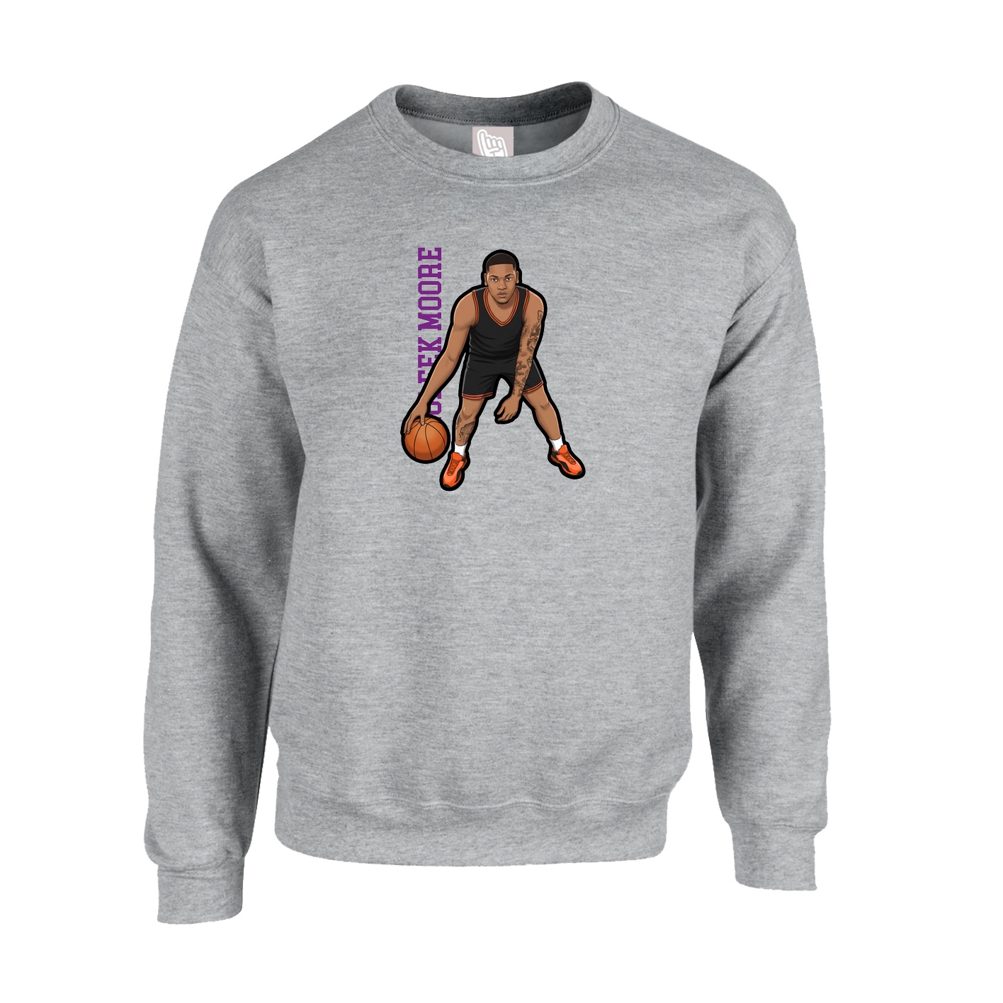Fleece Crew — Name Vertical in Grey