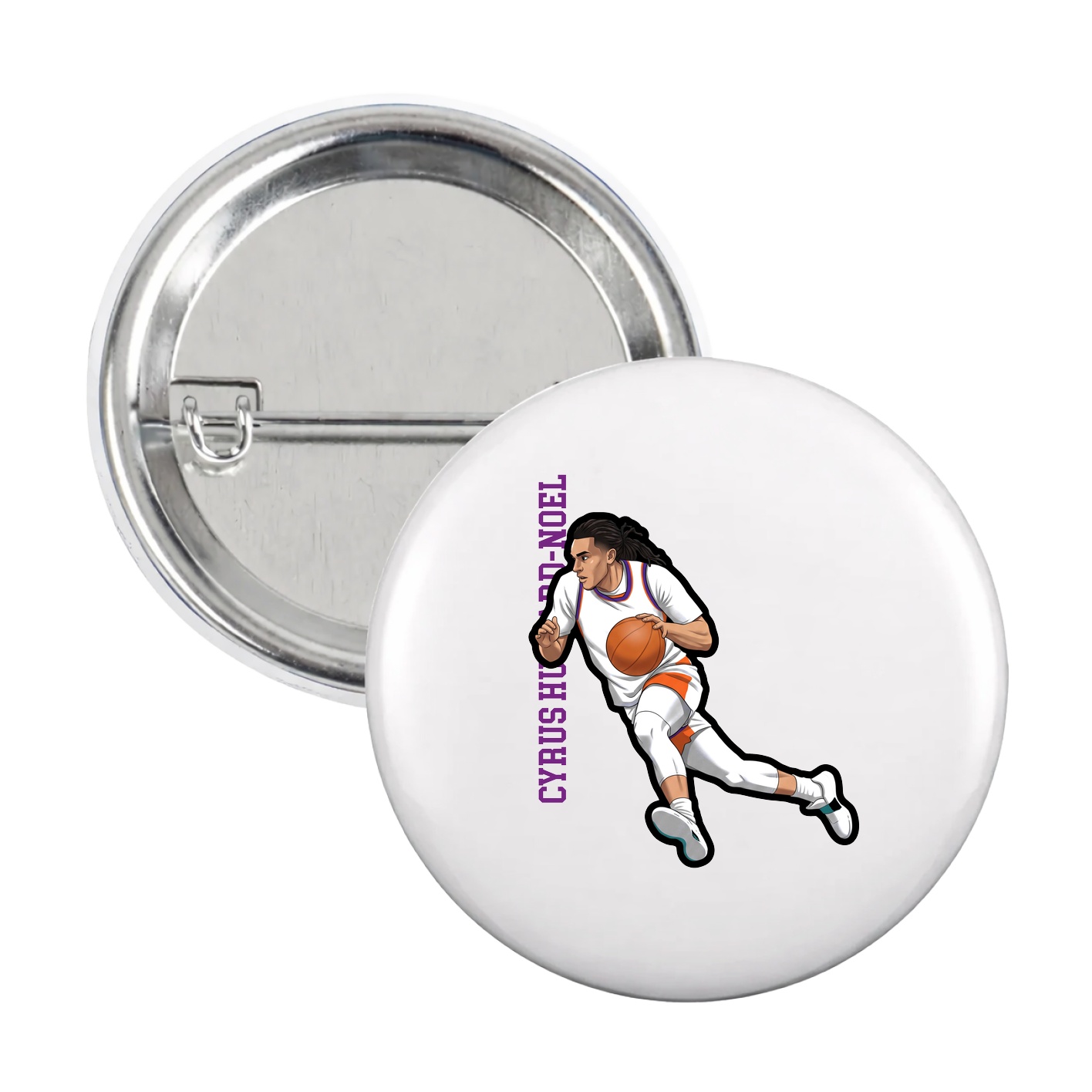 Game Day Button — Name Vertical in White