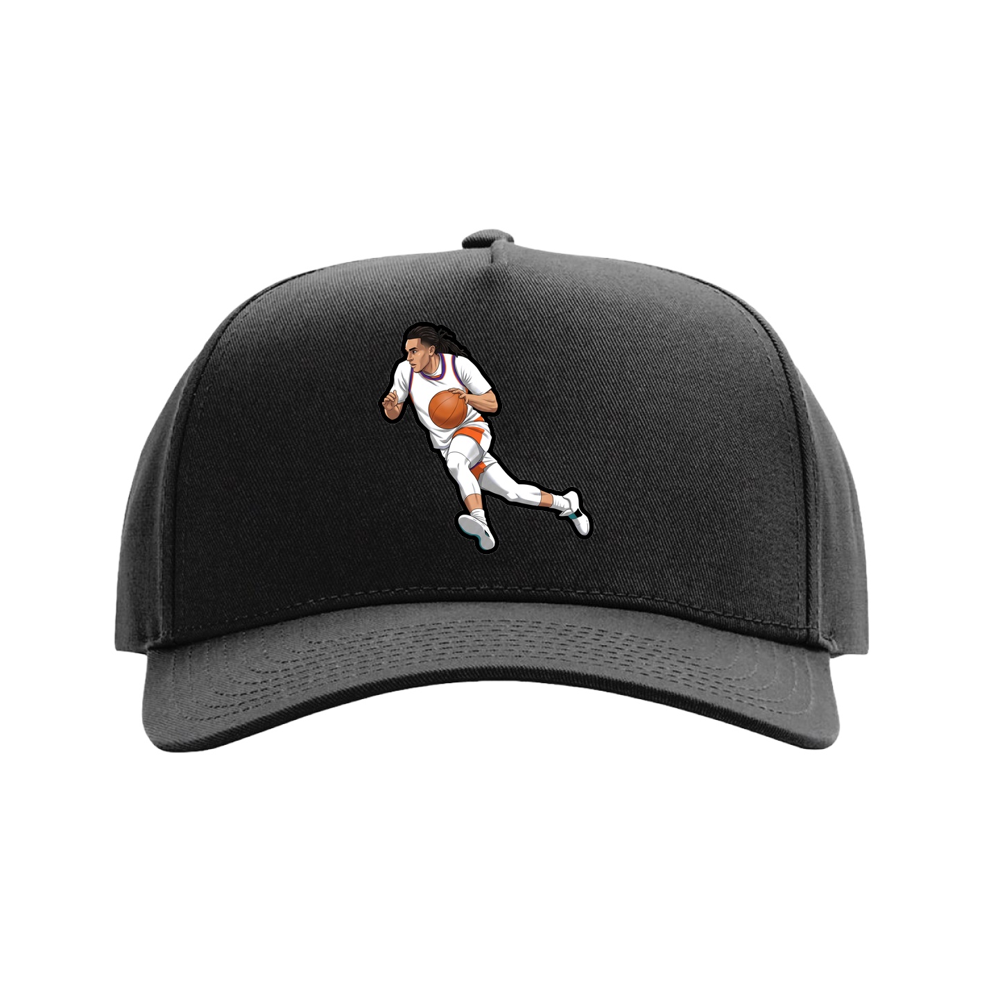 Full Fabric Five-Panel Champ Cap — Name Vertical in Black