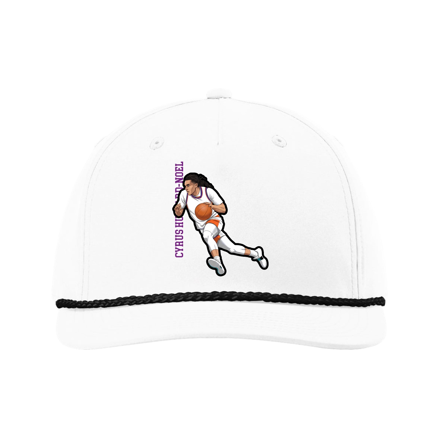 Five-Panel Classic Rope Cap — Name Vertical in White