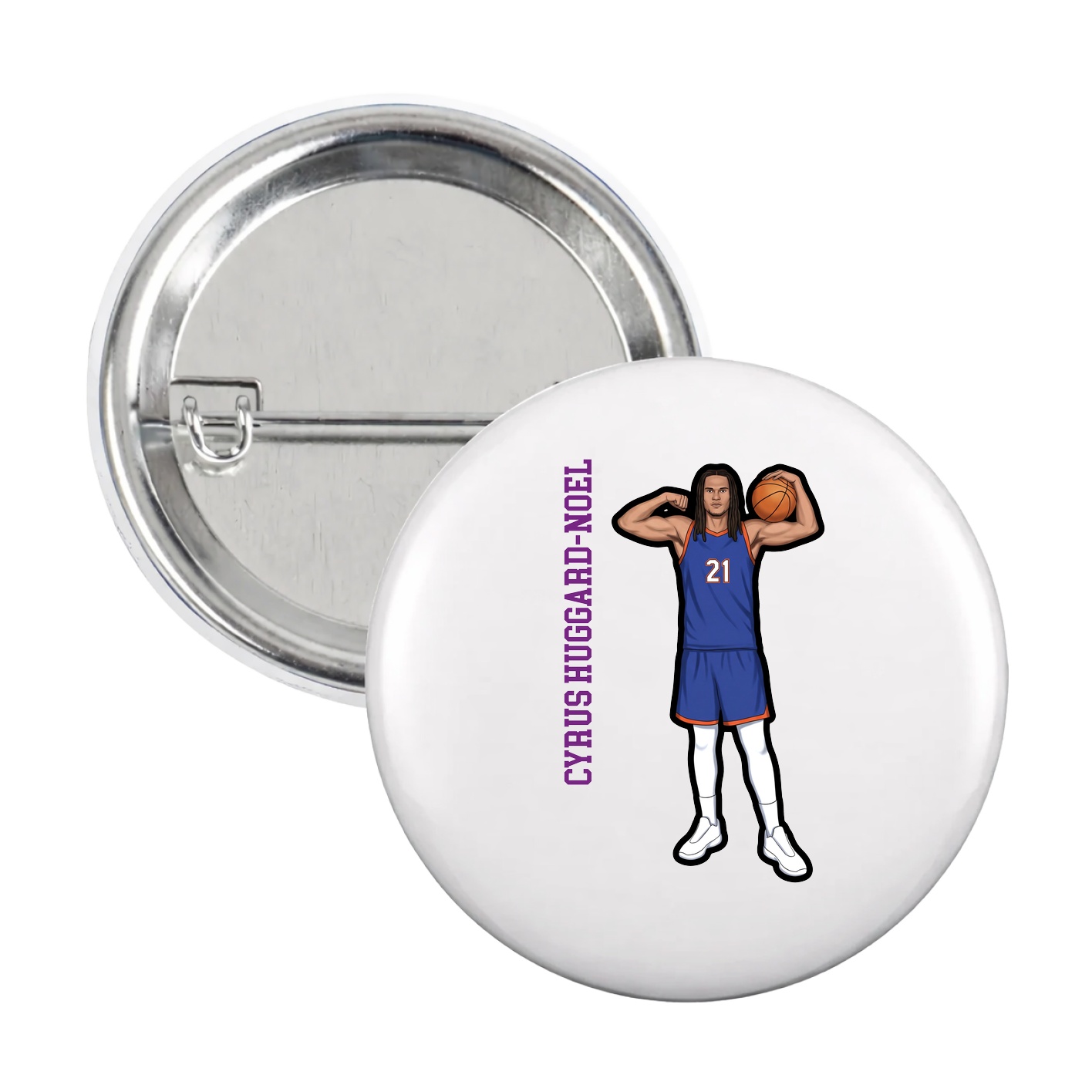 Game Day Button — Name Vertical in White