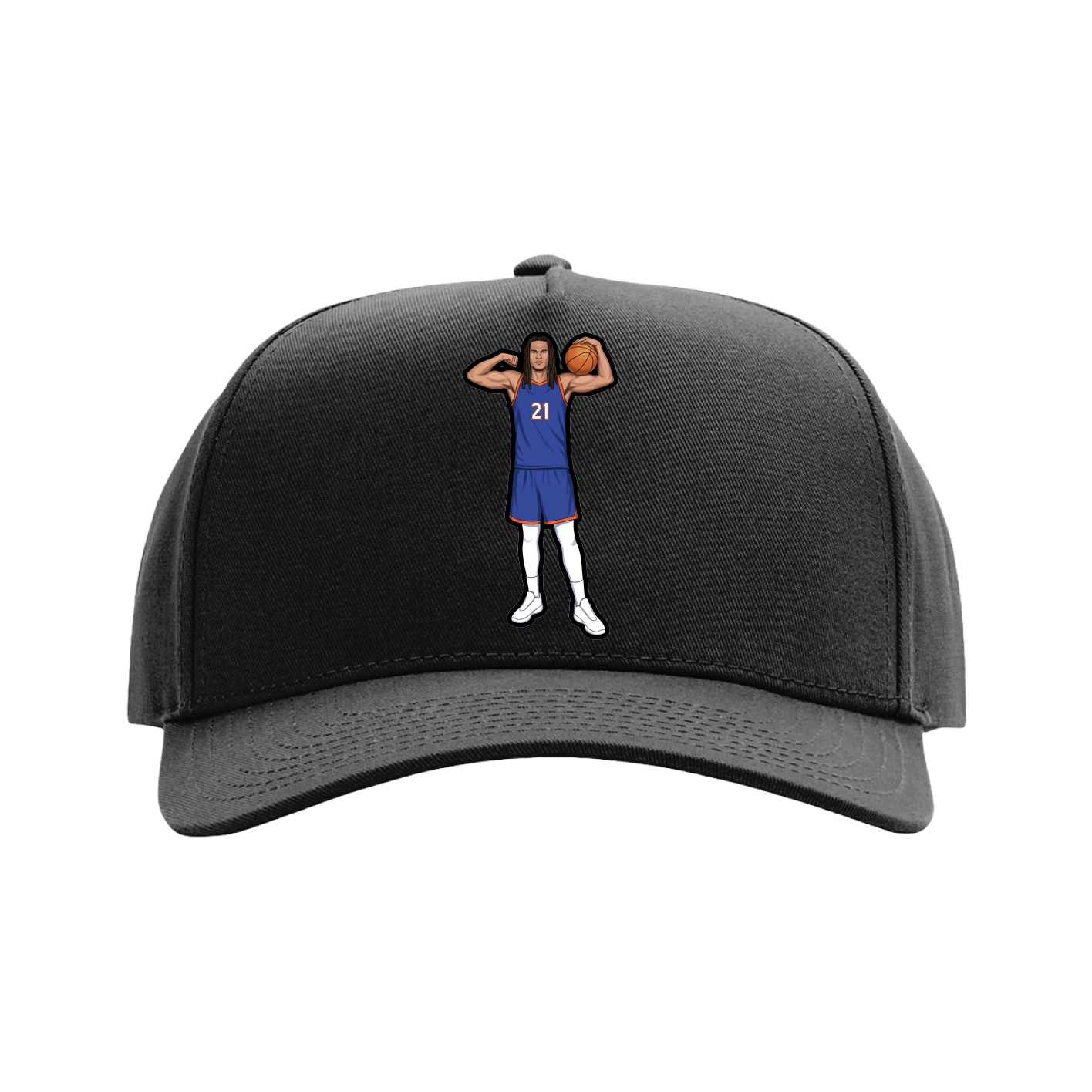 Full Fabric Five-Panel Champ Cap — Name Vertical in Black