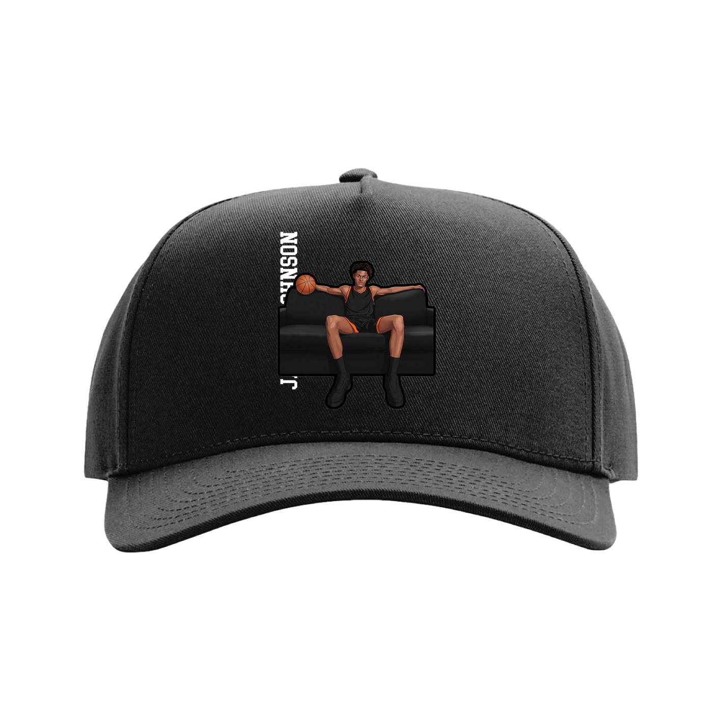 Full Fabric Five-Panel Champ Cap — Name Vertical in Black