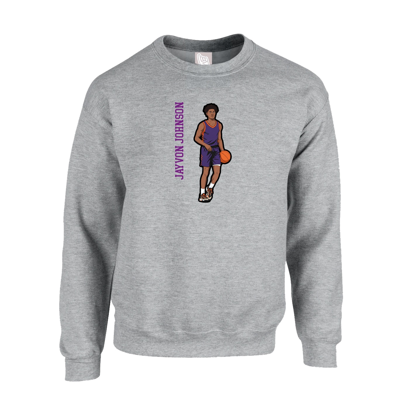 Fleece Crew — Name Vertical in Grey