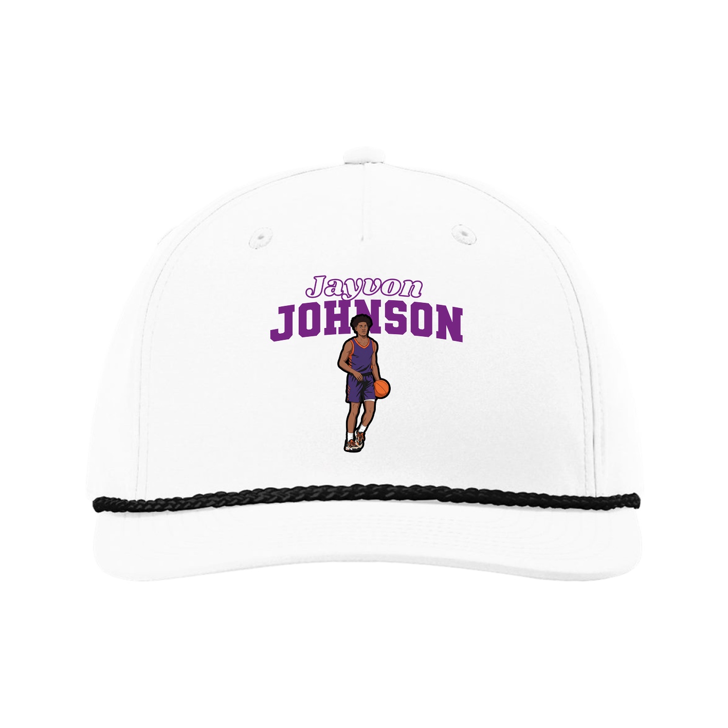 Five-Panel Classic Rope Cap — Name Arch in White
