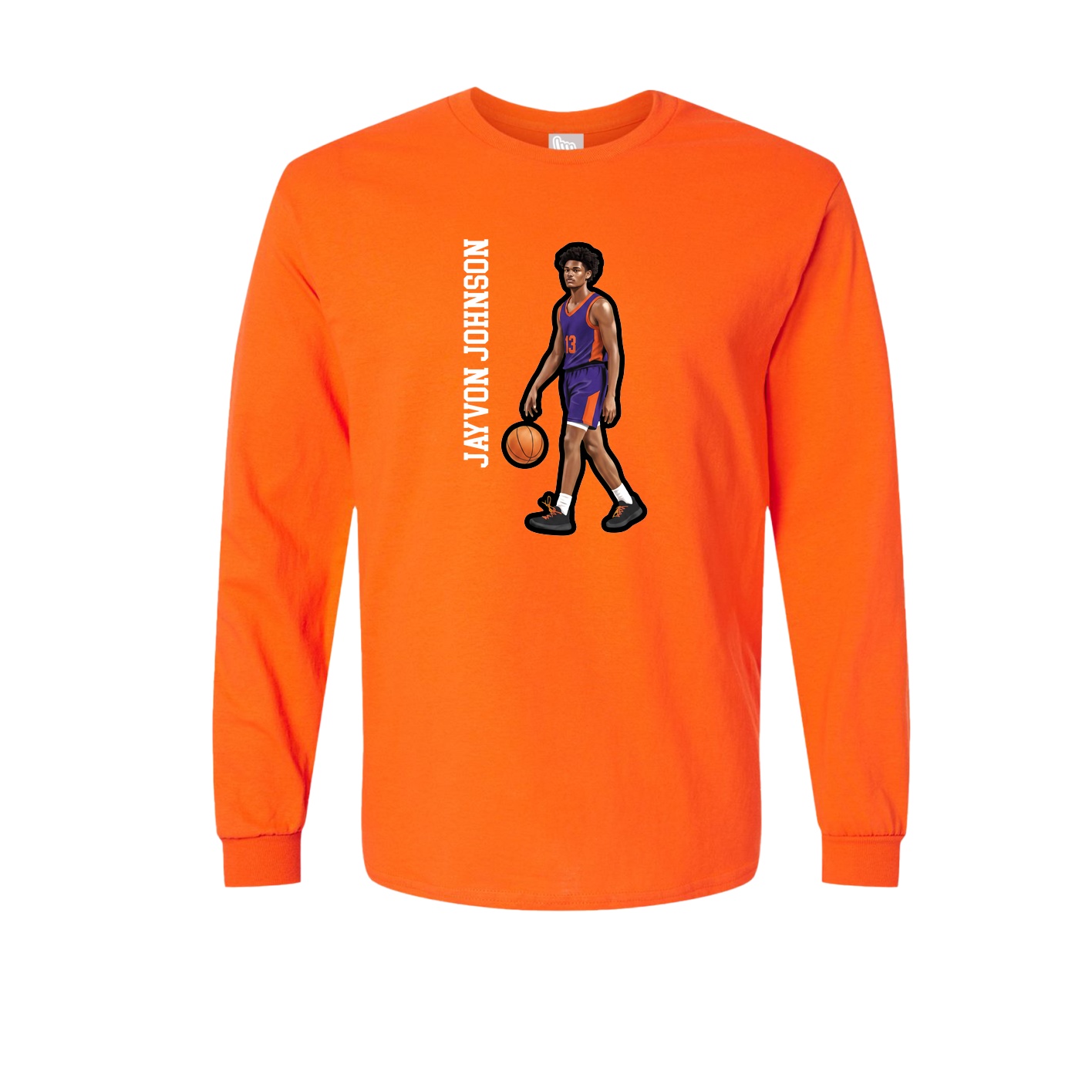 Long Sleeve Tee — Name Vertical in Orange