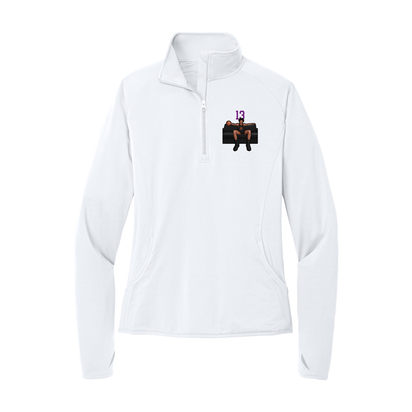 Women's Q-Zip Pullover — Number Top in White