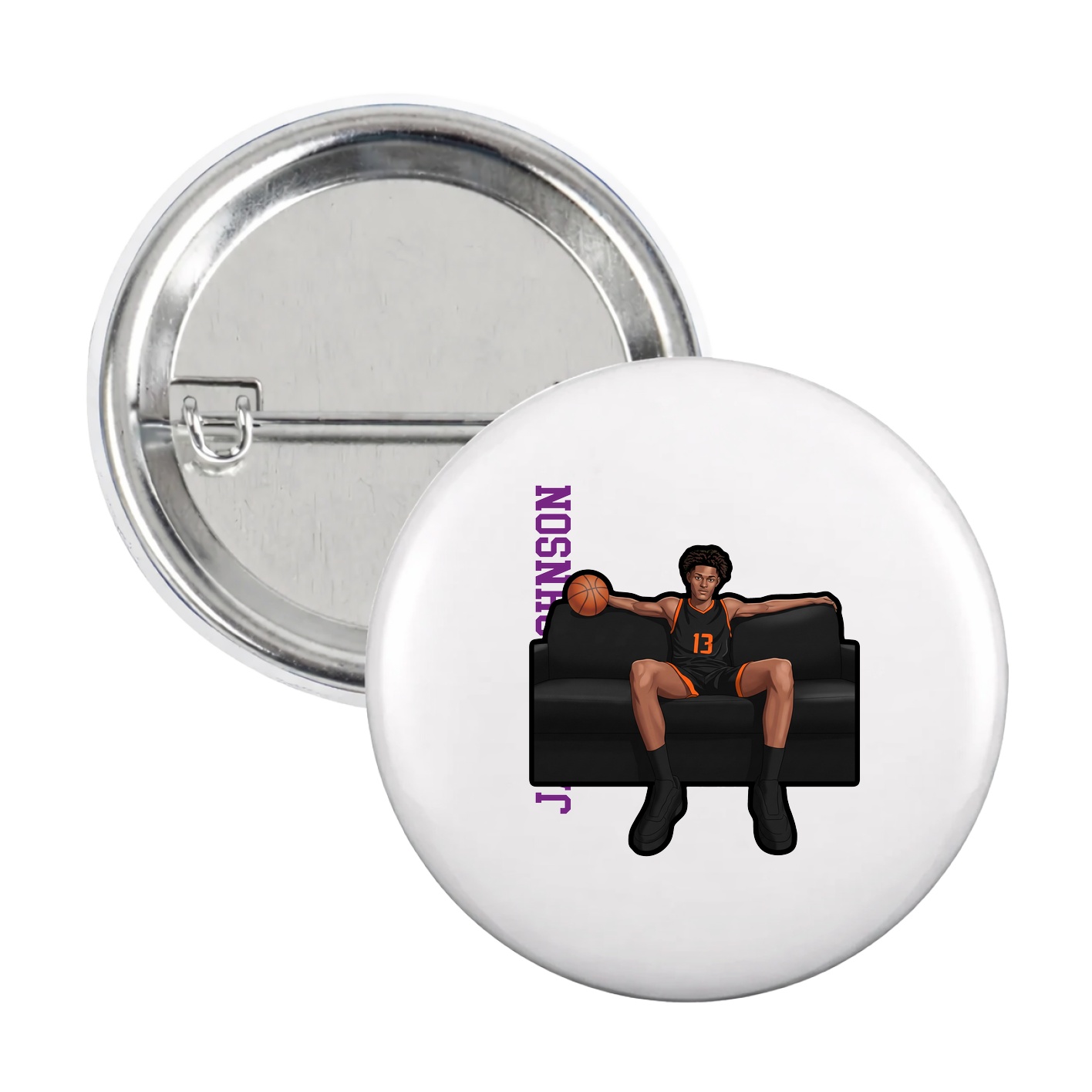 Game Day Button — Name Vertical in White