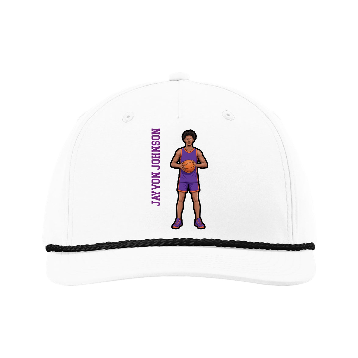 Five-Panel Classic Rope Cap — Name Vertical in White
